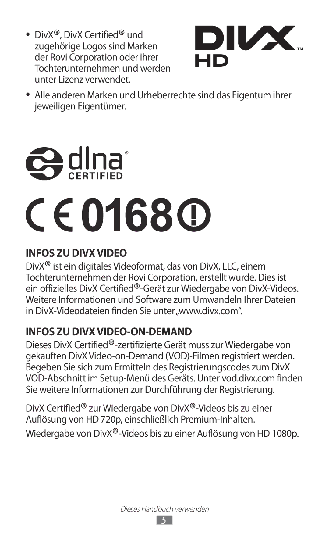 Samsung GT-I9103MAADBT, GT-I9103MAAATO, GT-I9103MAATUR manual Infos ZU Divx Video Infos ZU Divx VIDEO-ON-DEMAND 