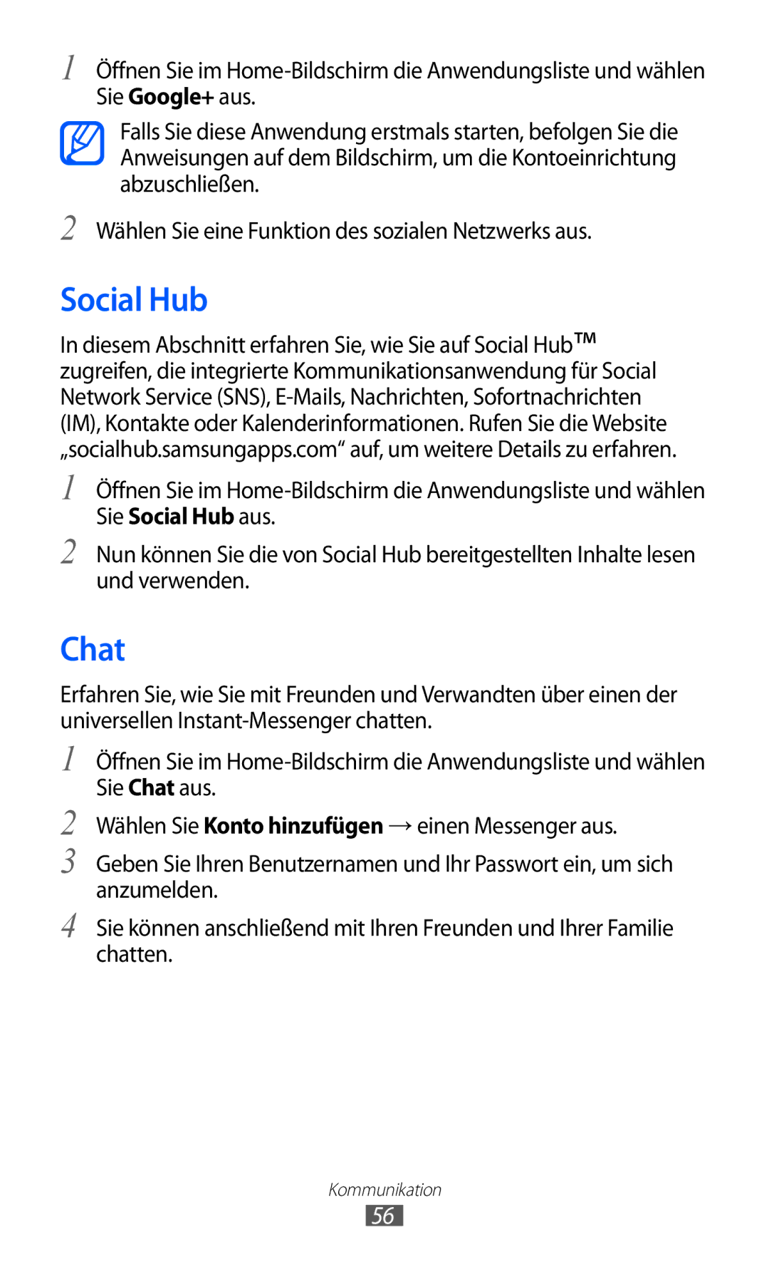 Samsung GT-I9103MAADBT, GT-I9103MAAATO, GT-I9103MAATUR manual Social Hub, Chat 