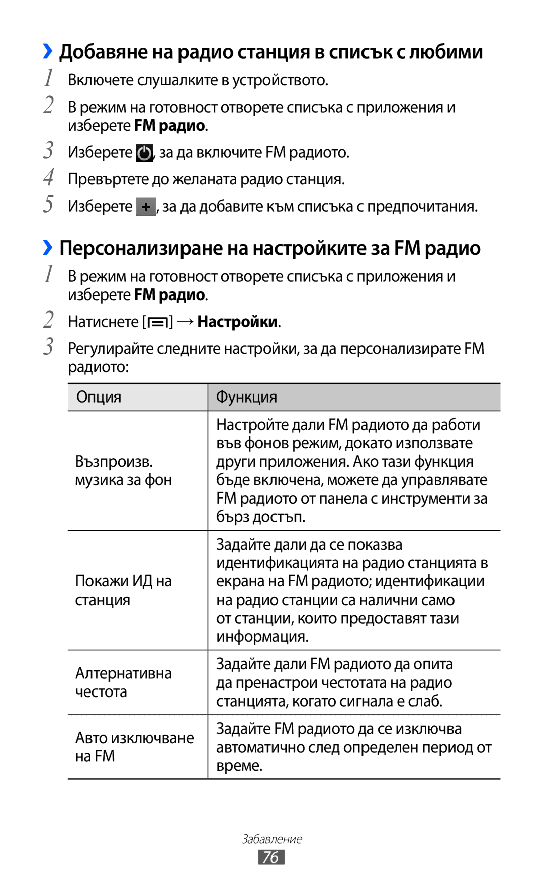 Samsung GT-I9103MAABGL manual ››Добавяне на радио станция в списък с любими 