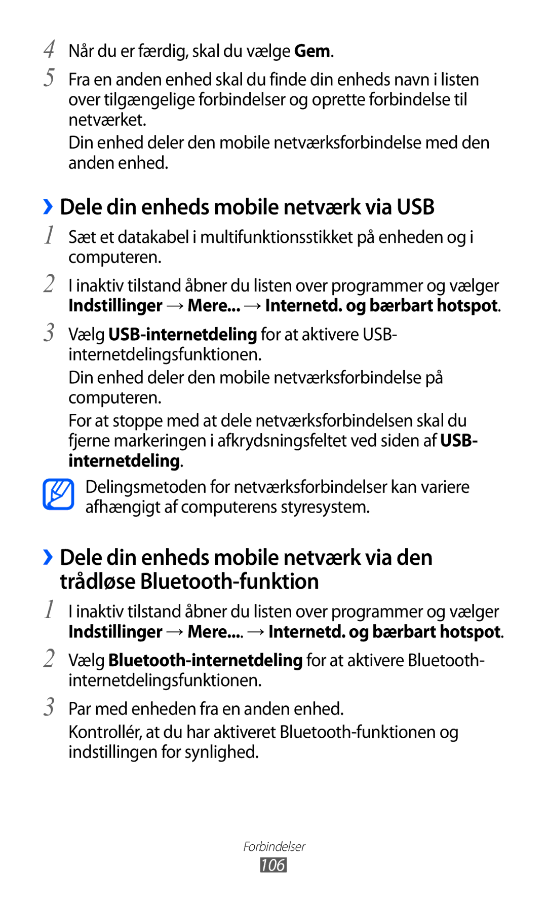 Samsung GT-I9103MAANEE manual ››Dele din enheds mobile netværk via USB, Par med enheden fra en anden enhed 