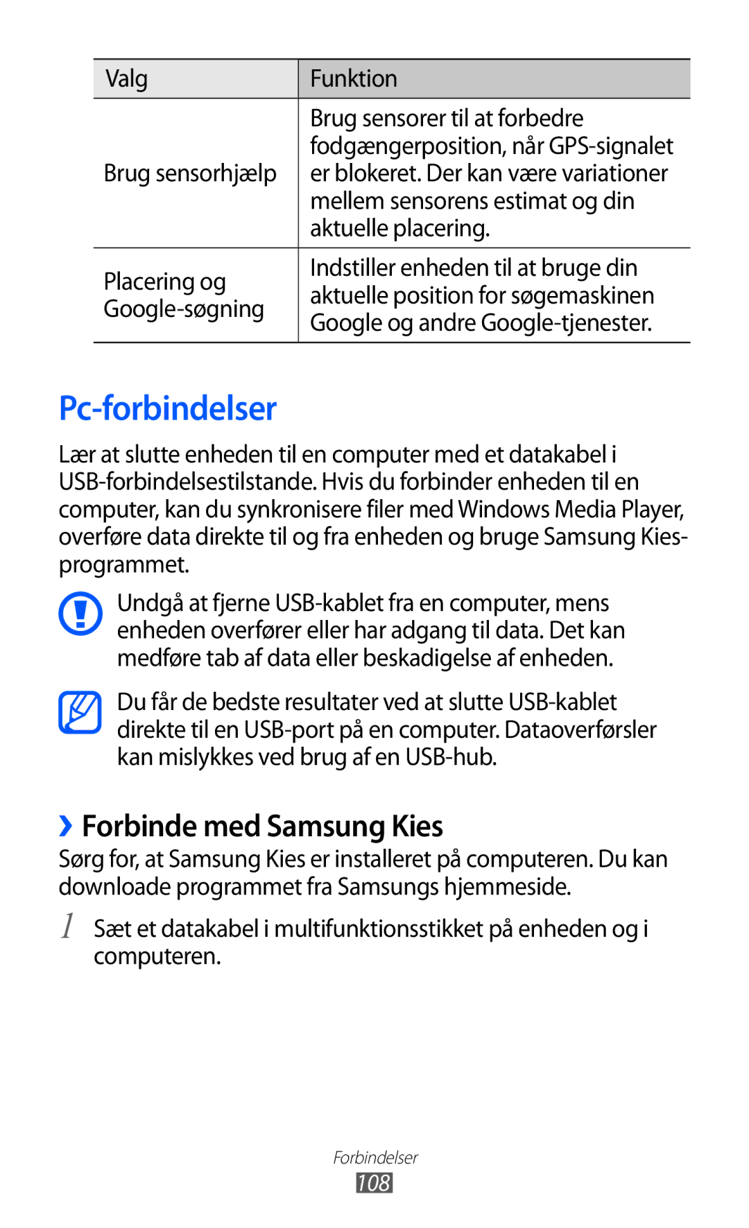 Samsung GT-I9103MAANEE manual Pc-forbindelser, ››Forbinde med Samsung Kies 