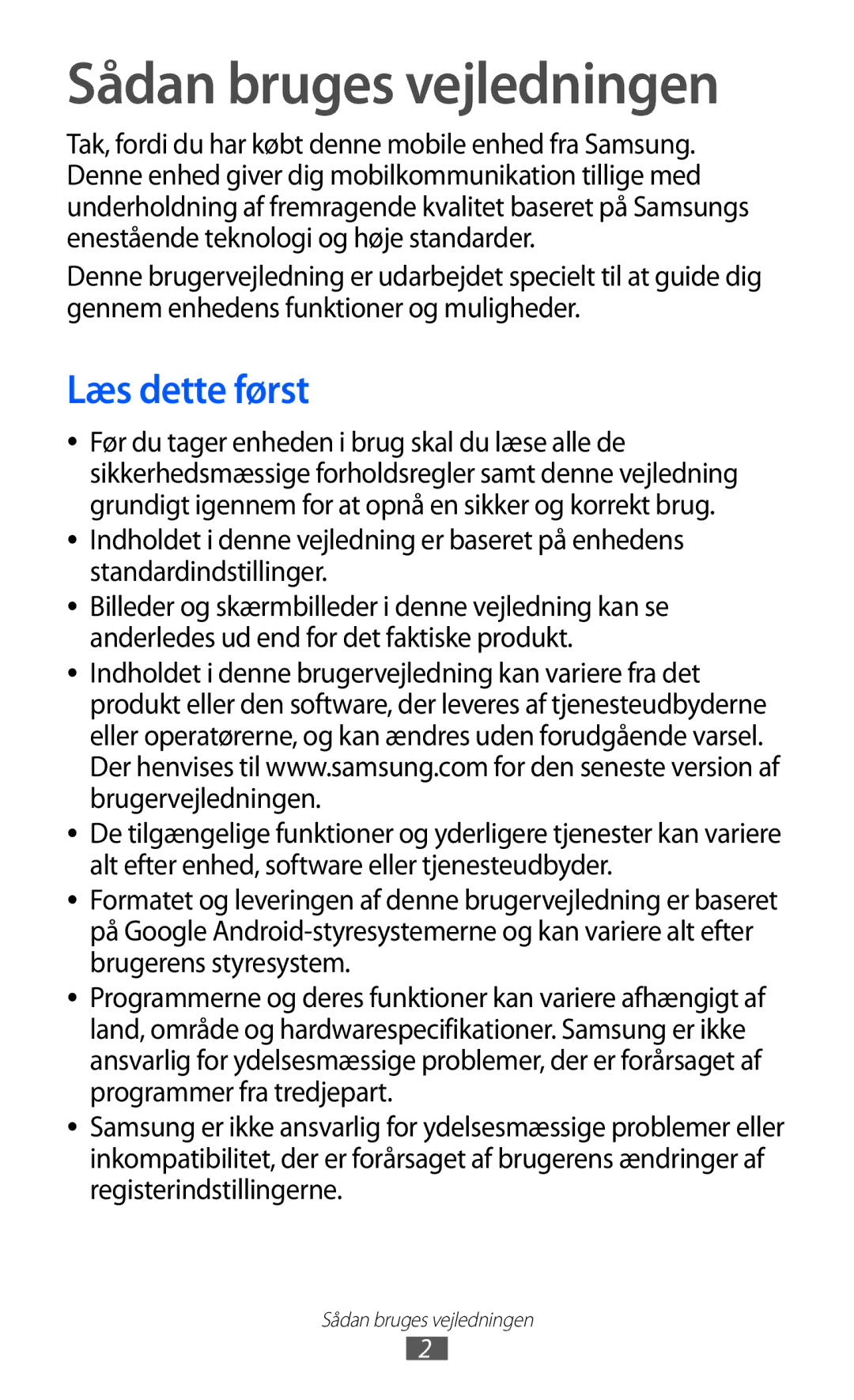 Samsung GT-I9103MAANEE manual Sådan bruges vejledningen, Læs dette først 