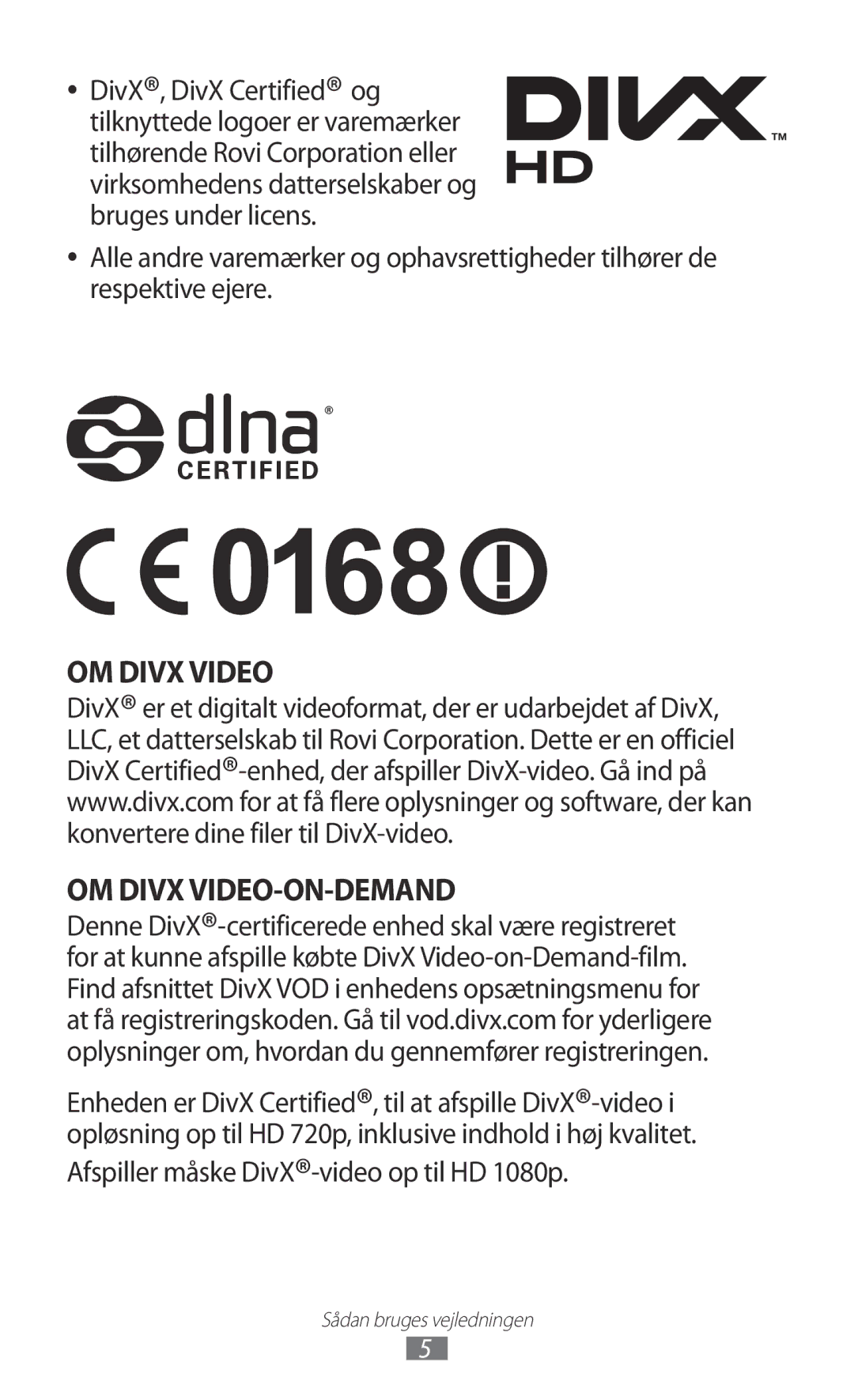 Samsung GT-I9103MAANEE manual OM Divx Video OM Divx VIDEO-ON-DEMAND, Afspiller måske DivX-video op til HD 1080p 