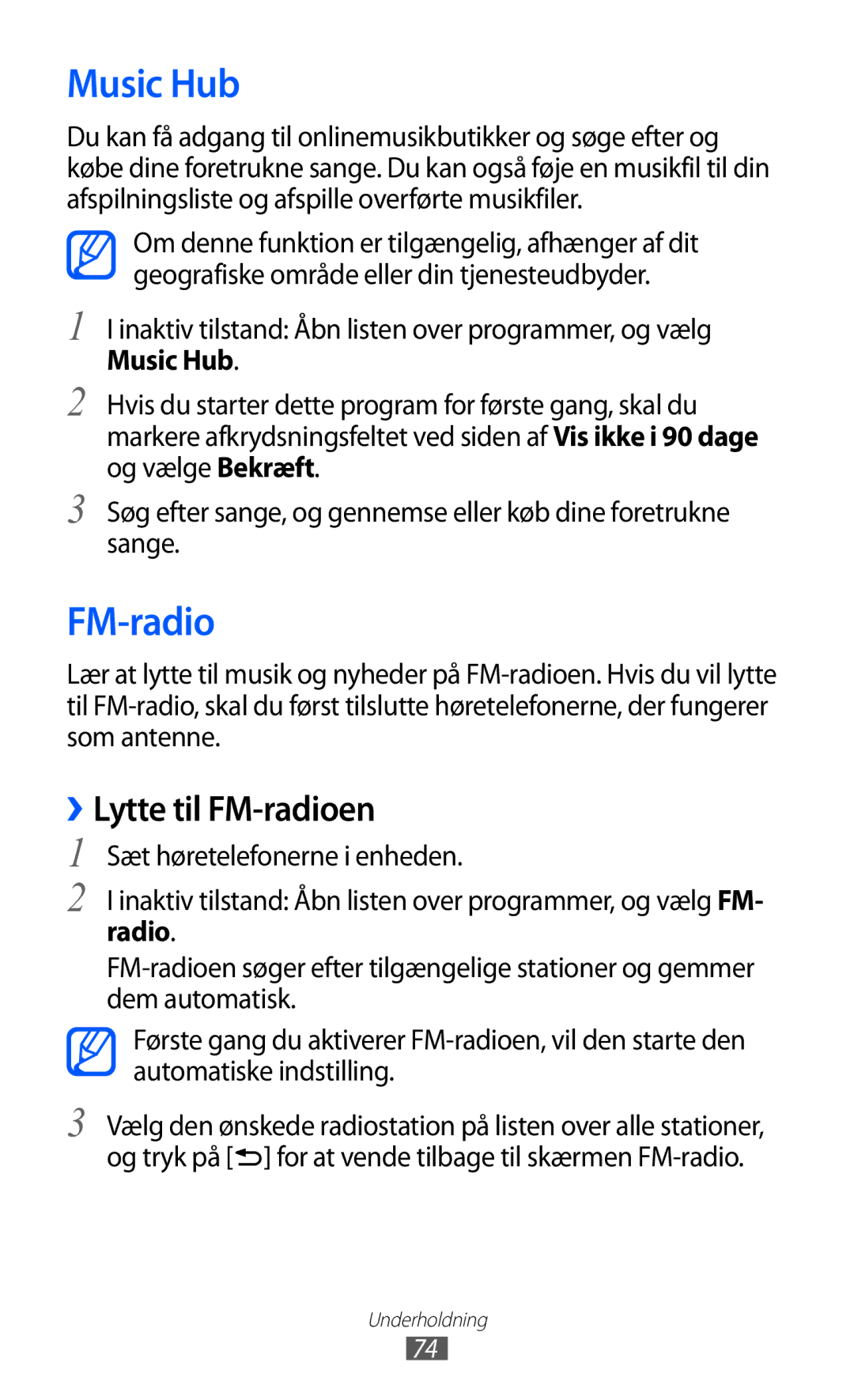 Samsung GT-I9103MAANEE manual Music Hub, ››Lytte til FM-radioen 