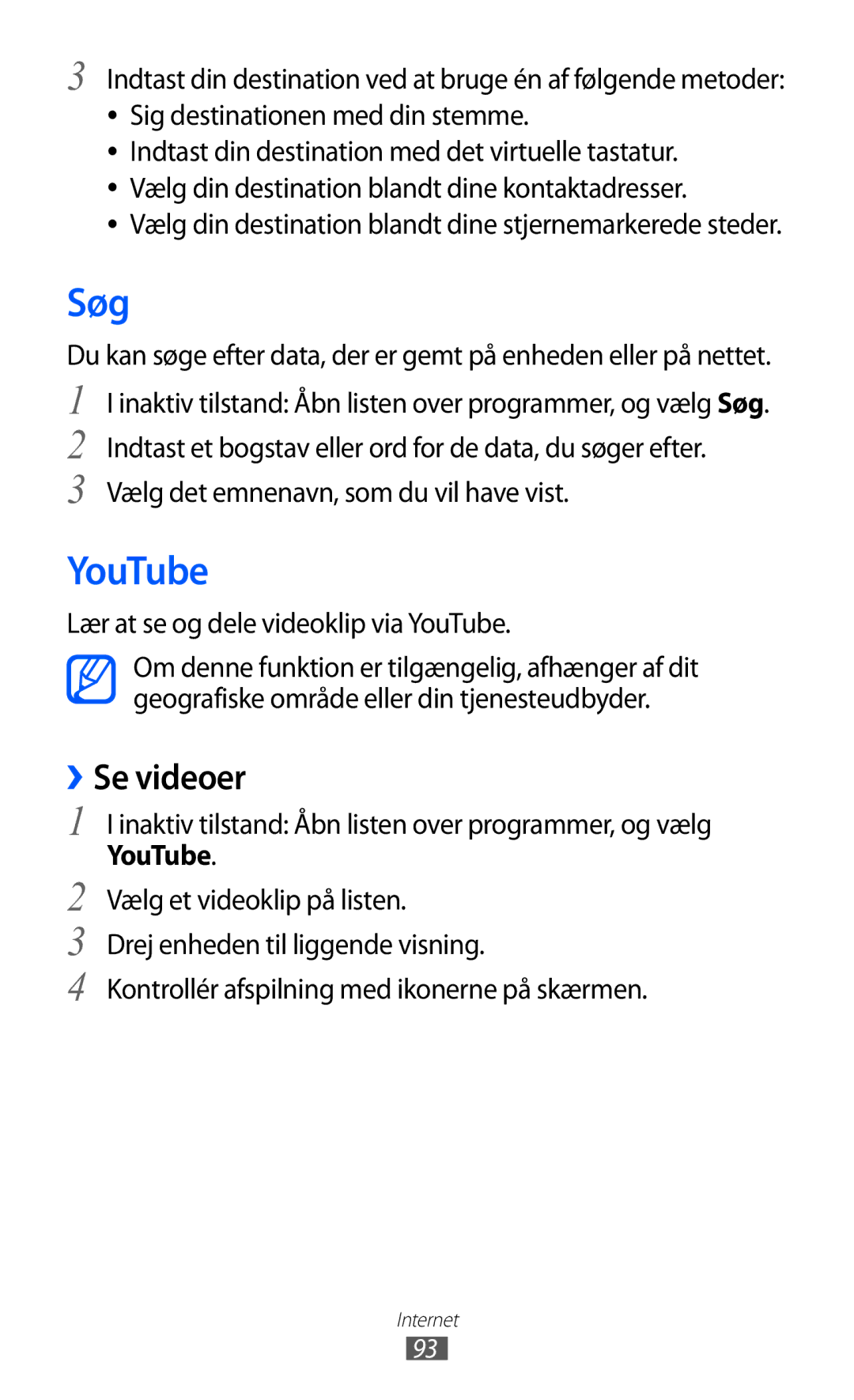 Samsung GT-I9103MAANEE manual Søg, ››Se videoer, Lær at se og dele videoklip via YouTube 