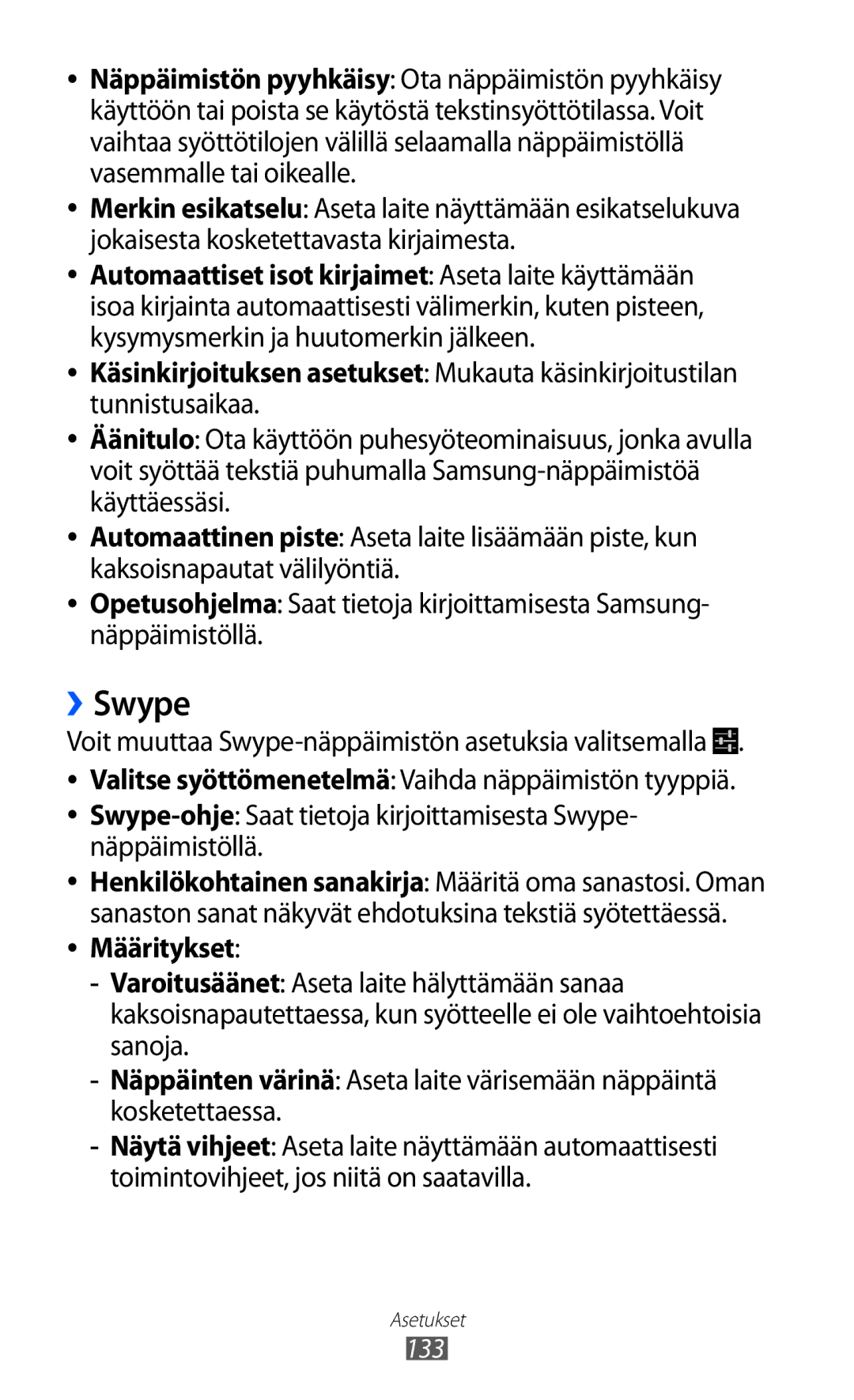 Samsung GT-I9103MAANEE manual ››Swype, Määritykset 