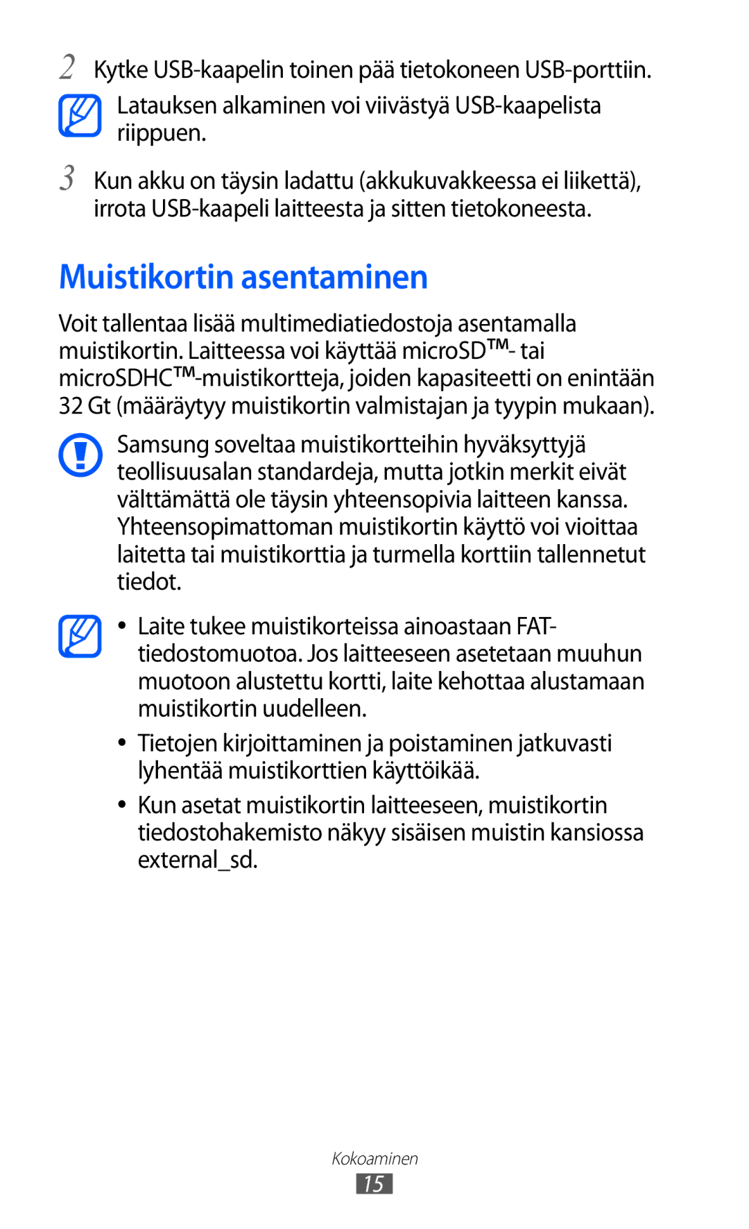 Samsung GT-I9103MAANEE manual Muistikortin asentaminen 