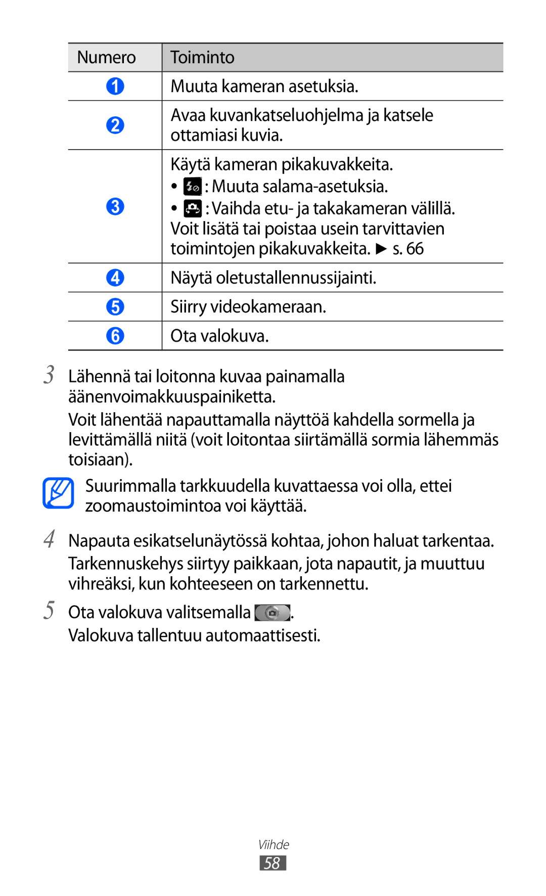 Samsung GT-I9103MAANEE manual Napauta esikatselunäytössä kohtaa, johon haluat tarkentaa 