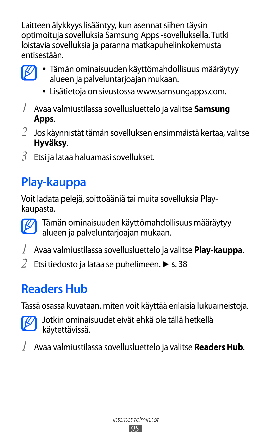 Samsung GT-I9103MAANEE manual Play-kauppa, Readers Hub 