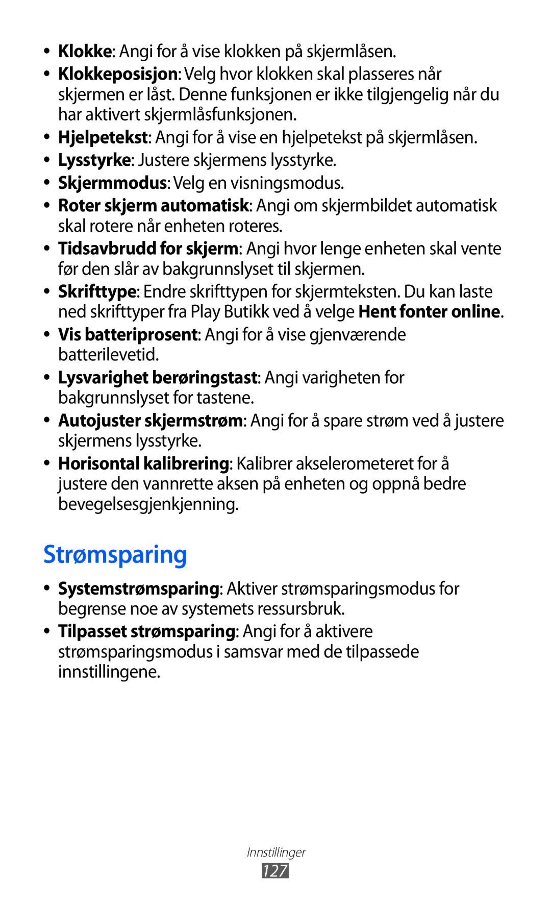 Samsung GT-I9103MAANEE manual Strømsparing, 127 