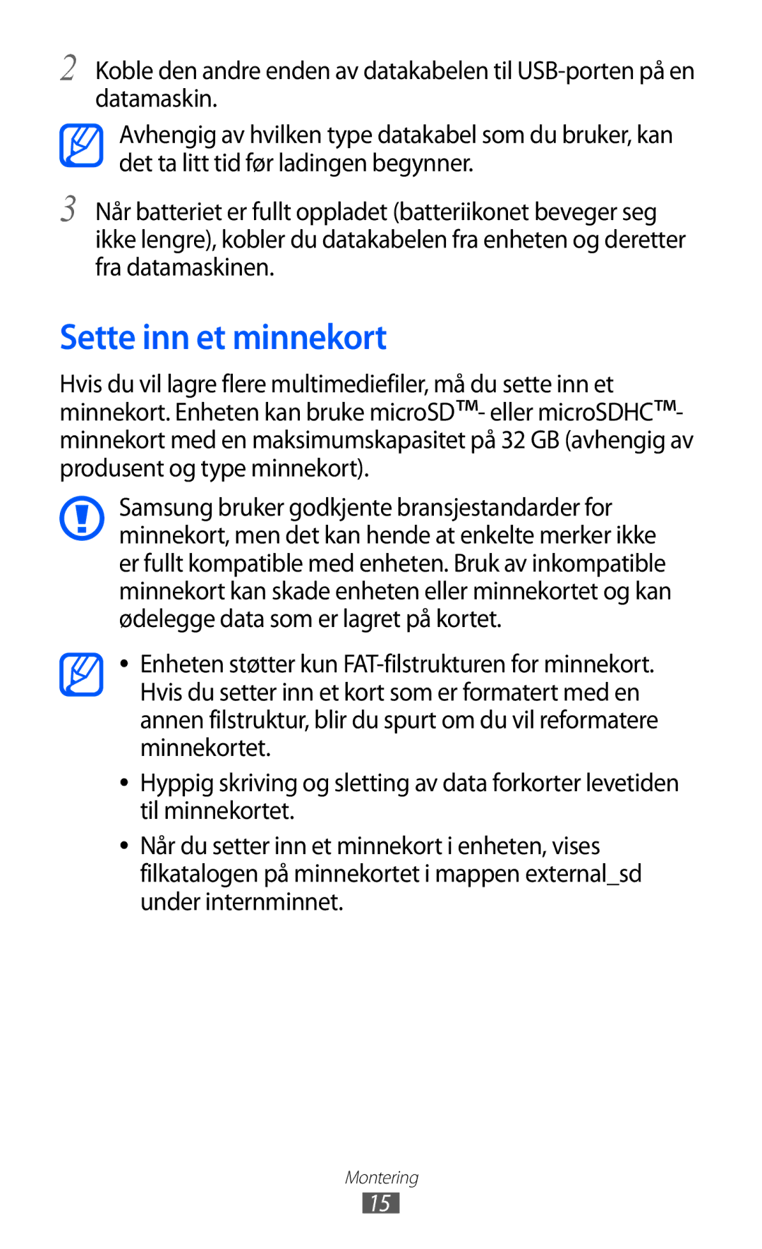 Samsung GT-I9103MAANEE manual Sette inn et minnekort 