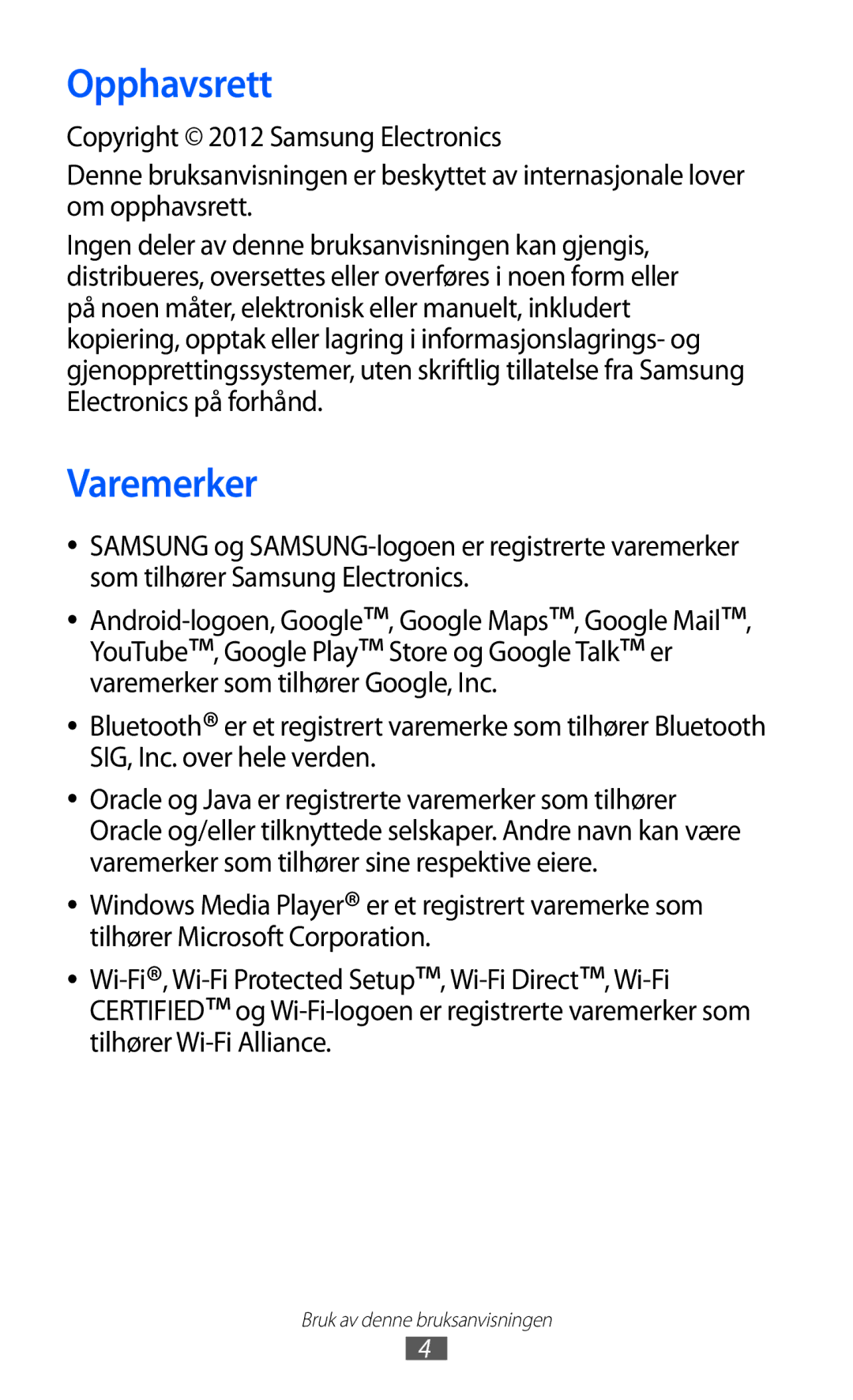 Samsung GT-I9103MAANEE manual Opphavsrett, Varemerker 