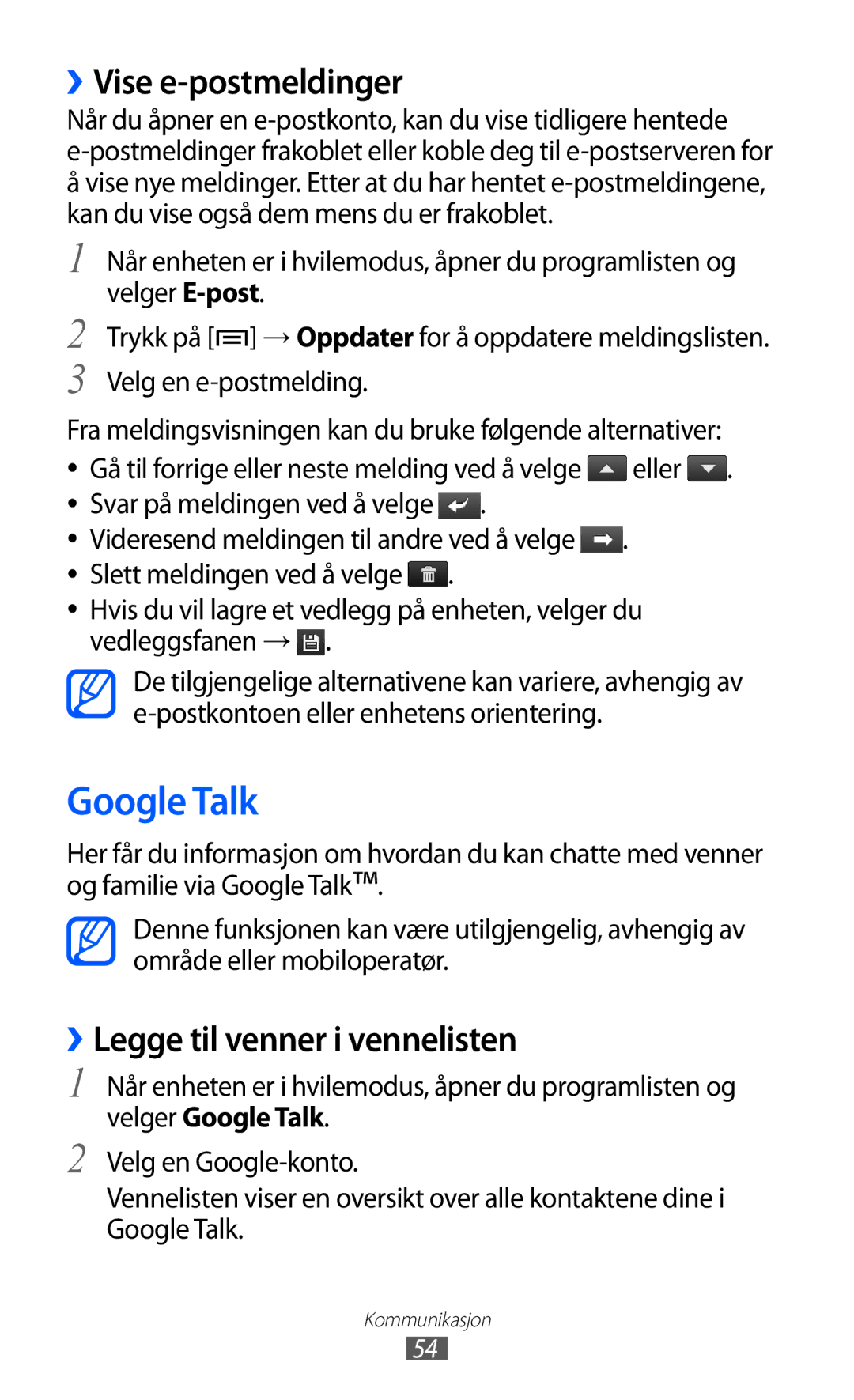 Samsung GT-I9103MAANEE manual Google Talk, ››Legge til venner i vennelisten 