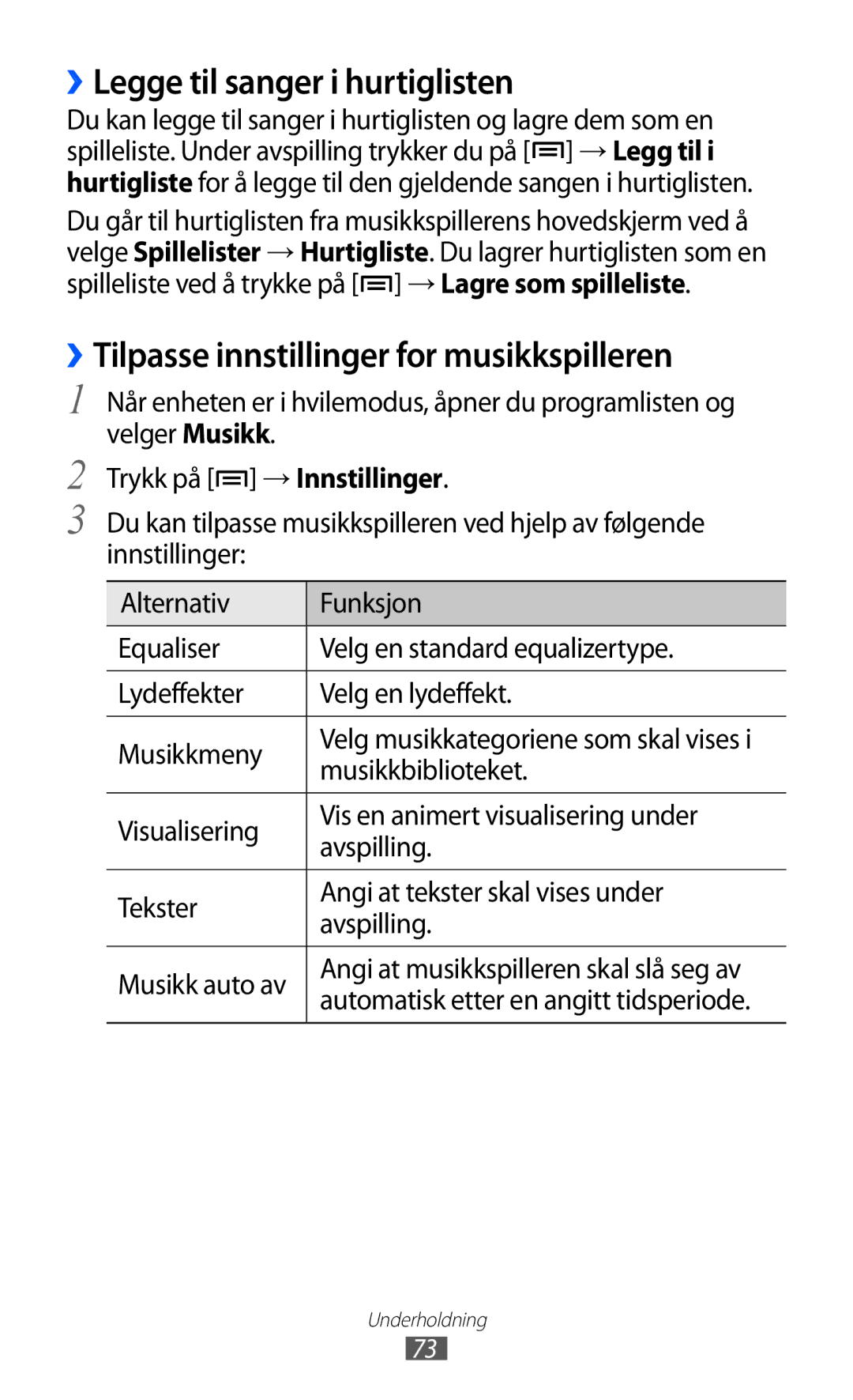 Samsung GT-I9103MAANEE ››Legge til sanger i hurtiglisten, ››Tilpasse innstillinger for musikkspilleren, Musikkbiblioteket 