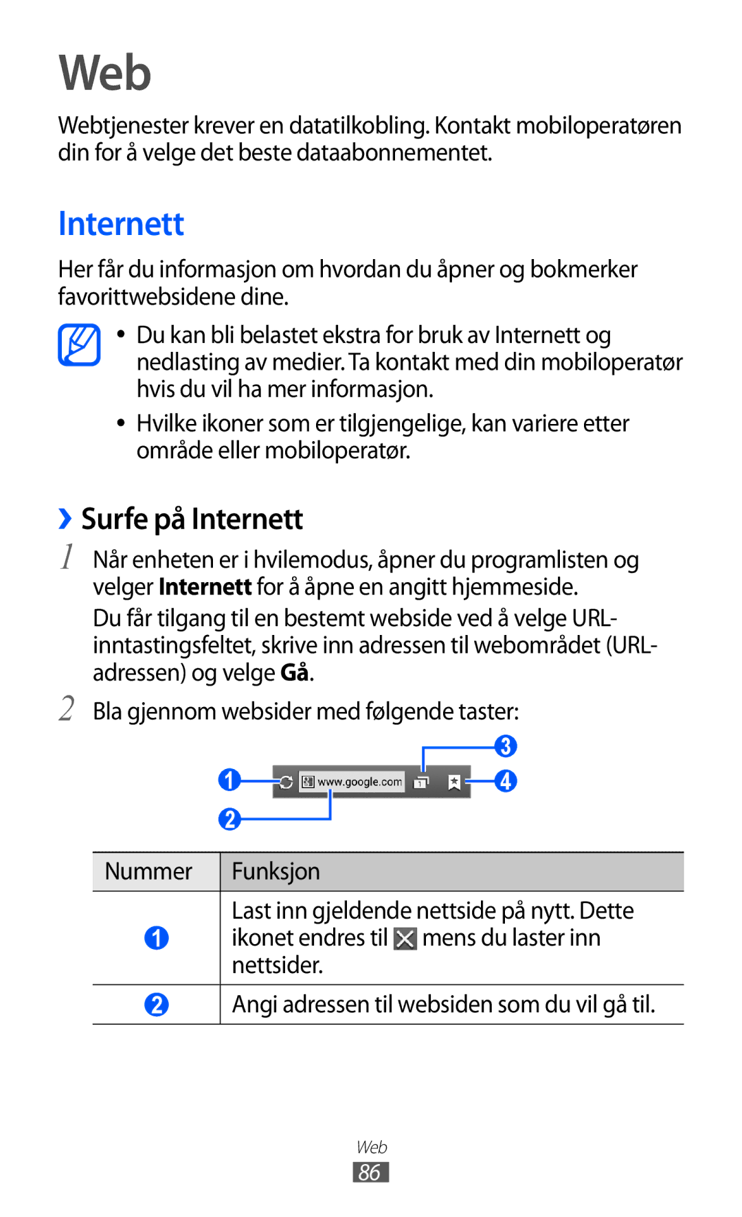 Samsung GT-I9103MAANEE manual Web, ››Surfe på Internett 