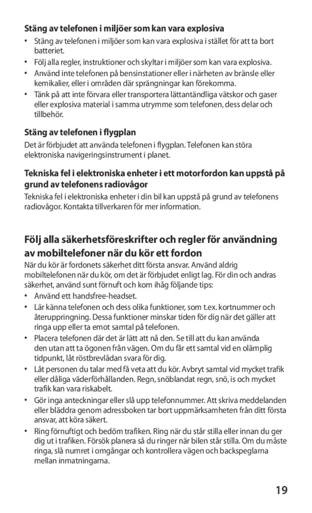 Samsung GT-I9103MAANEE manual Stäng av telefonen i miljöer som kan vara explosiva, Stäng av telefonen i flygplan 