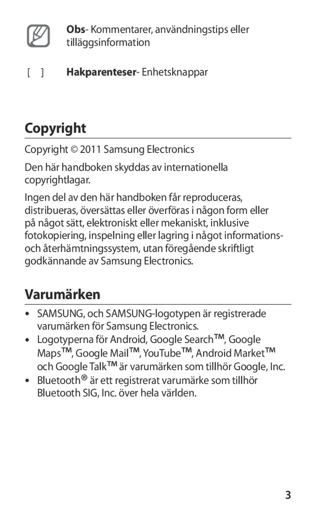 Samsung GT-I9103MAANEE manual Copyright, Varumärken 