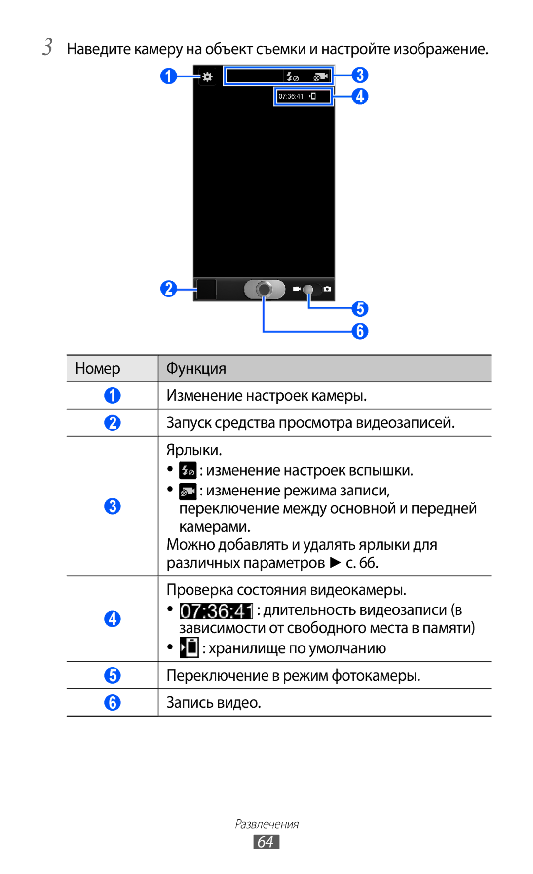 Samsung GT-I9103LKASER Можно добавлять и удалять ярлыки для, Проверка состояния видеокамеры, Длительность видеозаписи в 