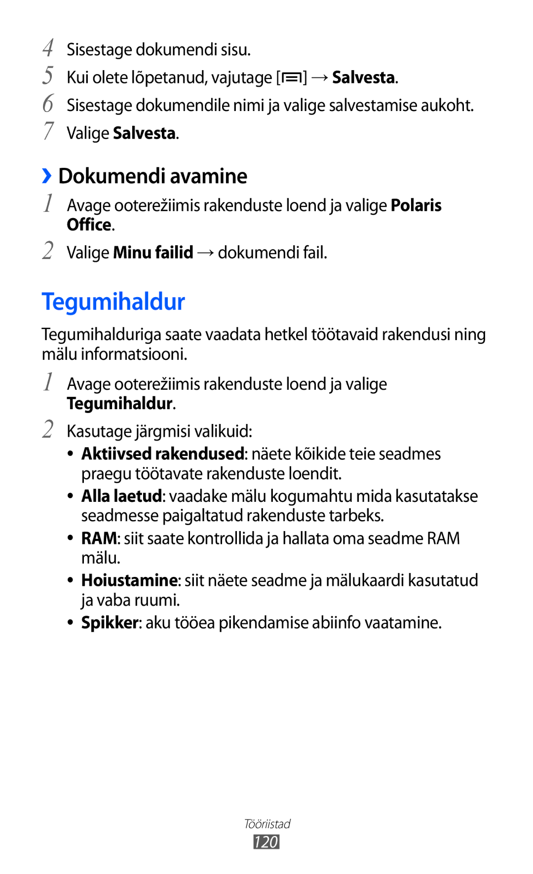 Samsung GT-I9103MAASEB manual Tegumihaldur, ››Dokumendi avamine, Valige Minu failid → dokumendi fail 