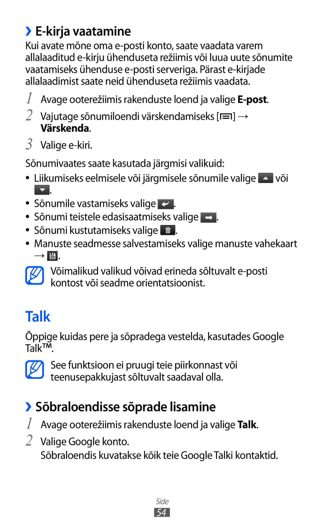 Samsung GT-I9103MAASEB manual Talk, ››E-kirja vaatamine, ››Sõbraloendisse sõprade lisamine 