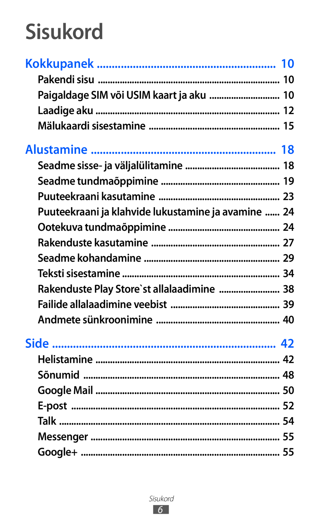 Samsung GT-I9103MAASEB manual Sisukord, Alustamine 