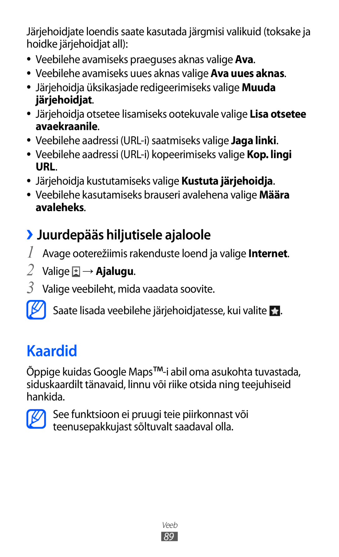 Samsung GT-I9103MAASEB manual Kaardid, ››Juurdepääs hiljutisele ajaloole 