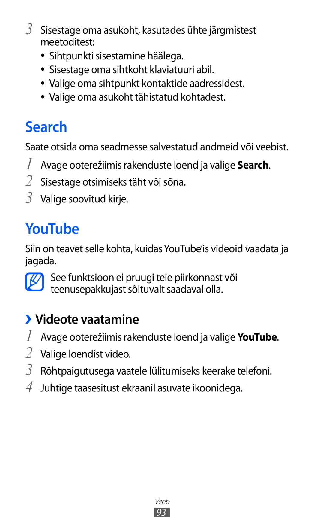 Samsung GT-I9103MAASEB manual Search, YouTube, ››Videote vaatamine 