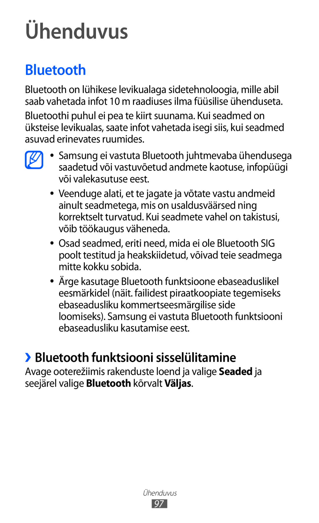 Samsung GT-I9103MAASEB manual Ühenduvus, ››Bluetooth funktsiooni sisselülitamine 