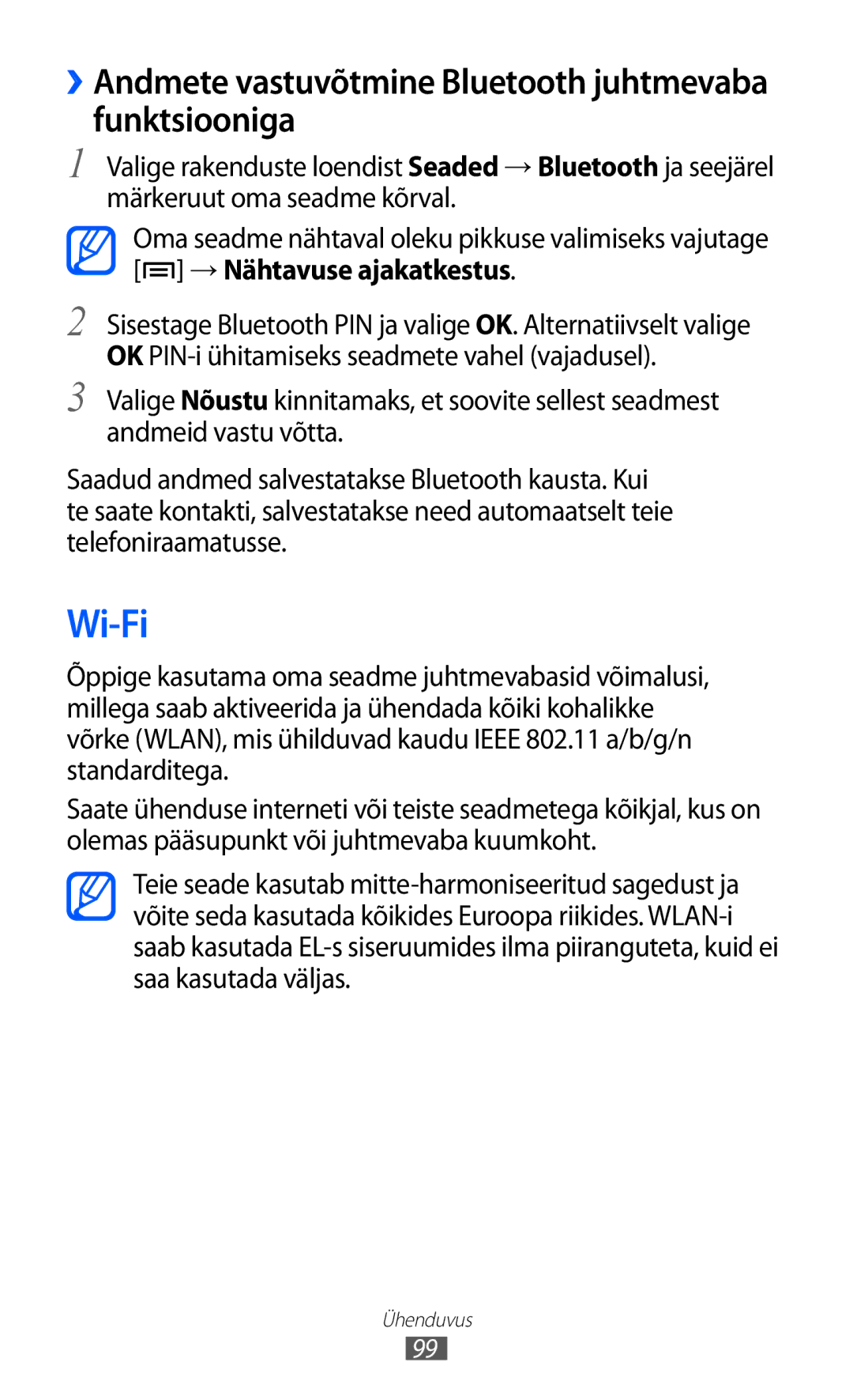 Samsung GT-I9103MAASEB manual Wi-Fi, ››Andmete vastuvõtmine Bluetooth juhtmevaba funktsiooniga 