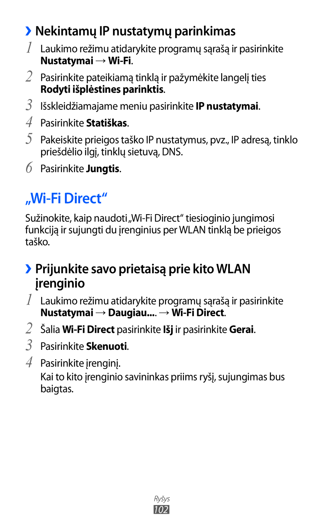 Samsung GT-I9103MAASEB manual „Wi-Fi Direct, ››Nekintamų IP nustatymų parinkimas, Rodyti išplėstines parinktis 