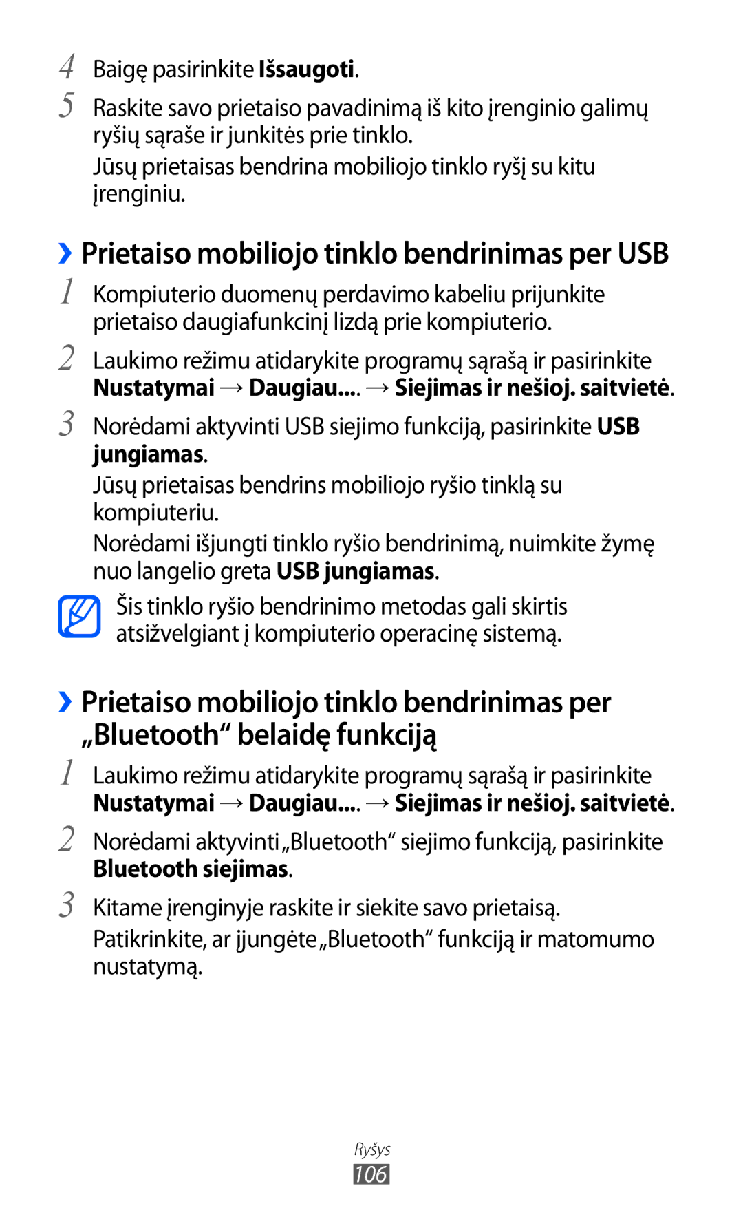 Samsung GT-I9103MAASEB manual ››Prietaiso mobiliojo tinklo bendrinimas per USB 