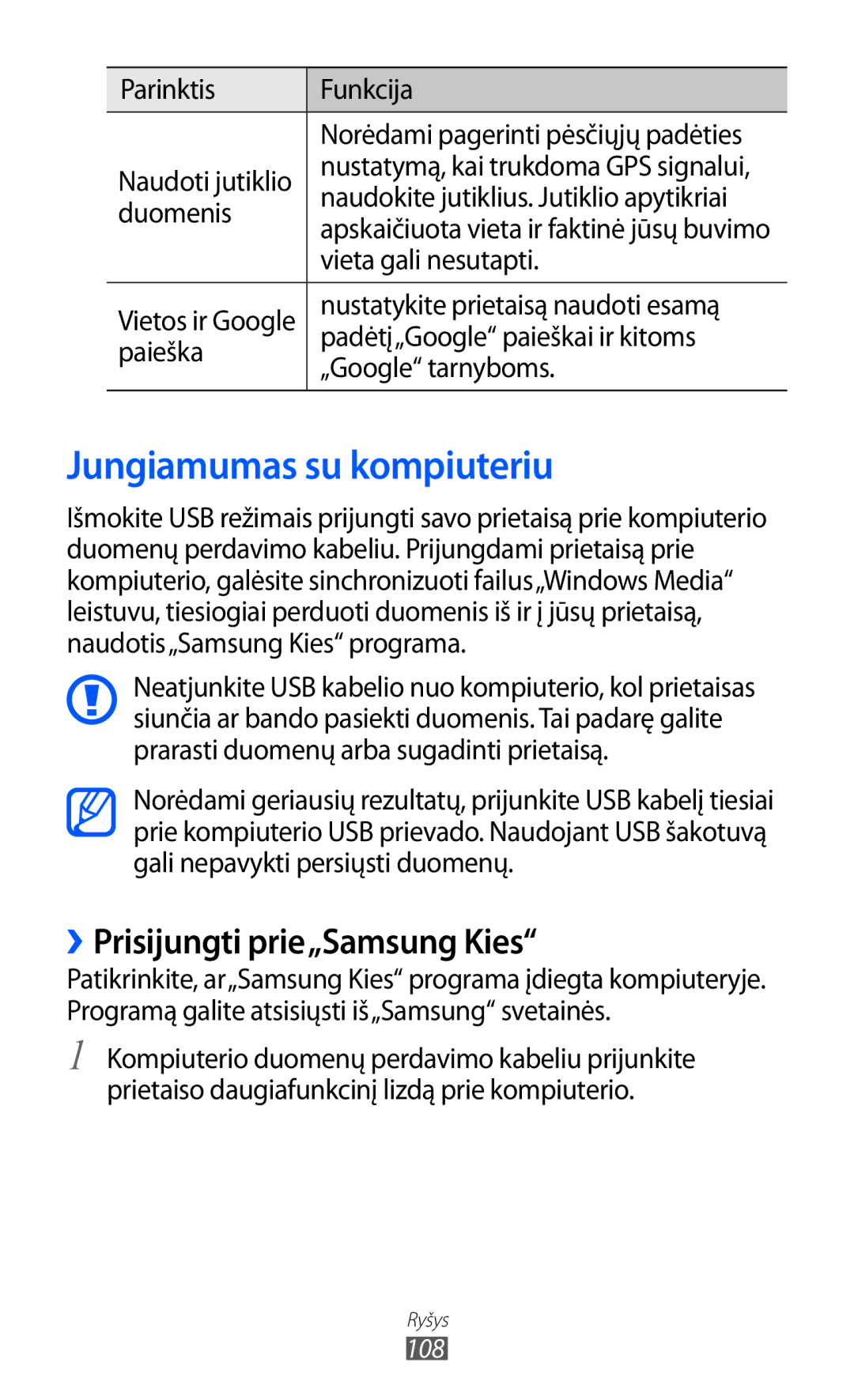 Samsung GT-I9103MAASEB manual Jungiamumas su kompiuteriu, ››Prisijungti prie„Samsung Kies 