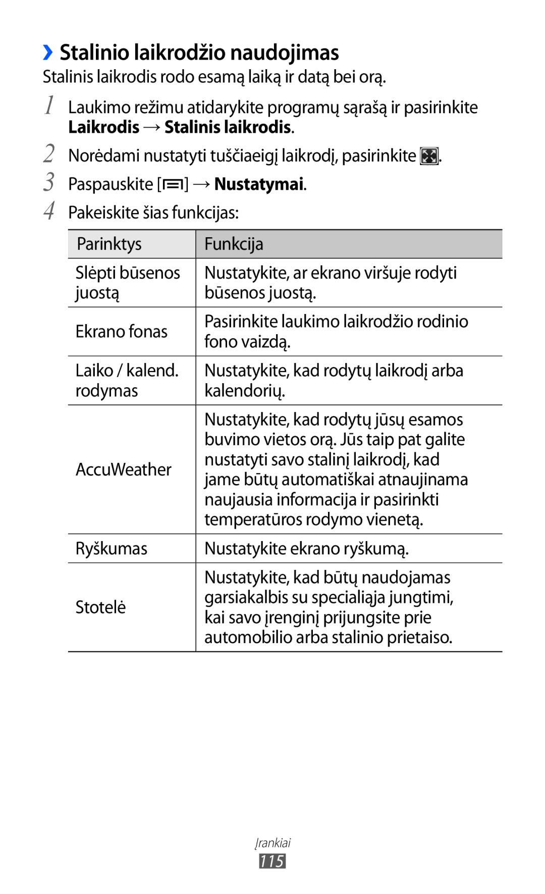 Samsung GT-I9103MAASEB manual ››Stalinio laikrodžio naudojimas 