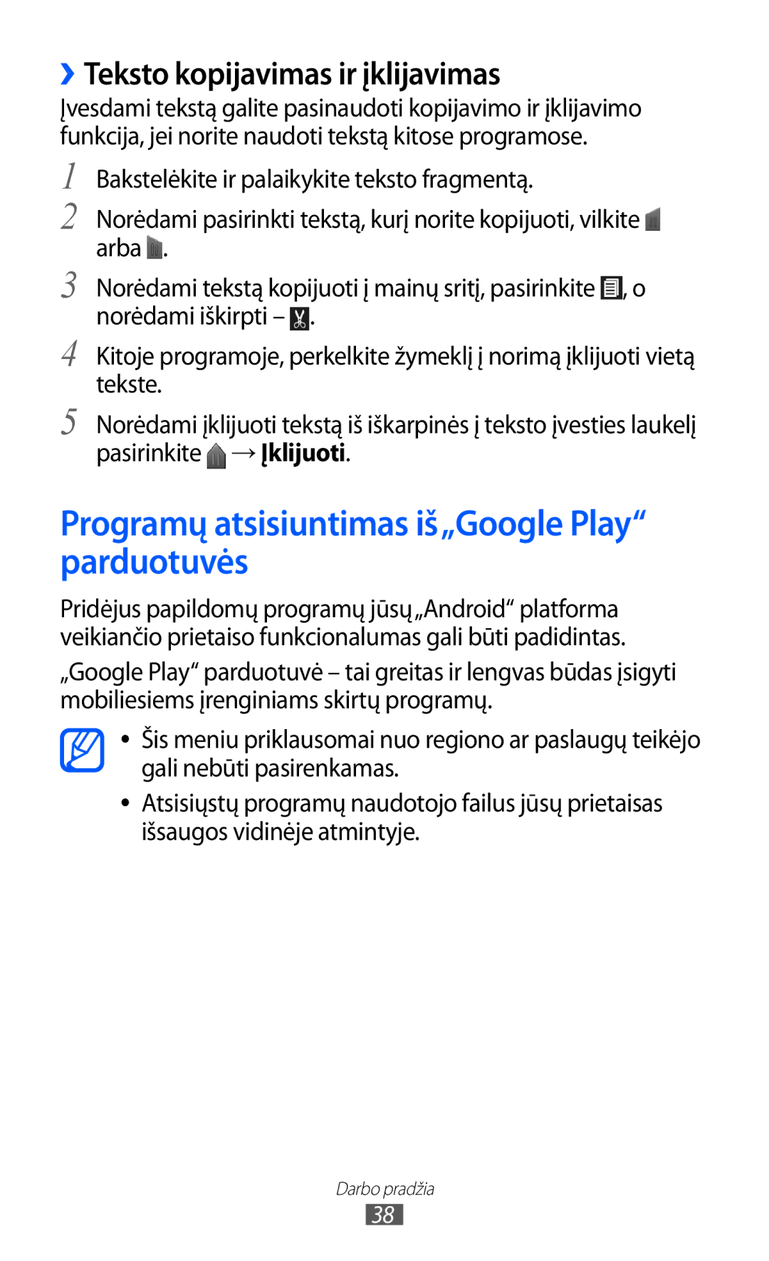 Samsung GT-I9103MAASEB manual Programų atsisiuntimas iš„Google Play parduotuvės, ››Teksto kopijavimas ir įklijavimas 