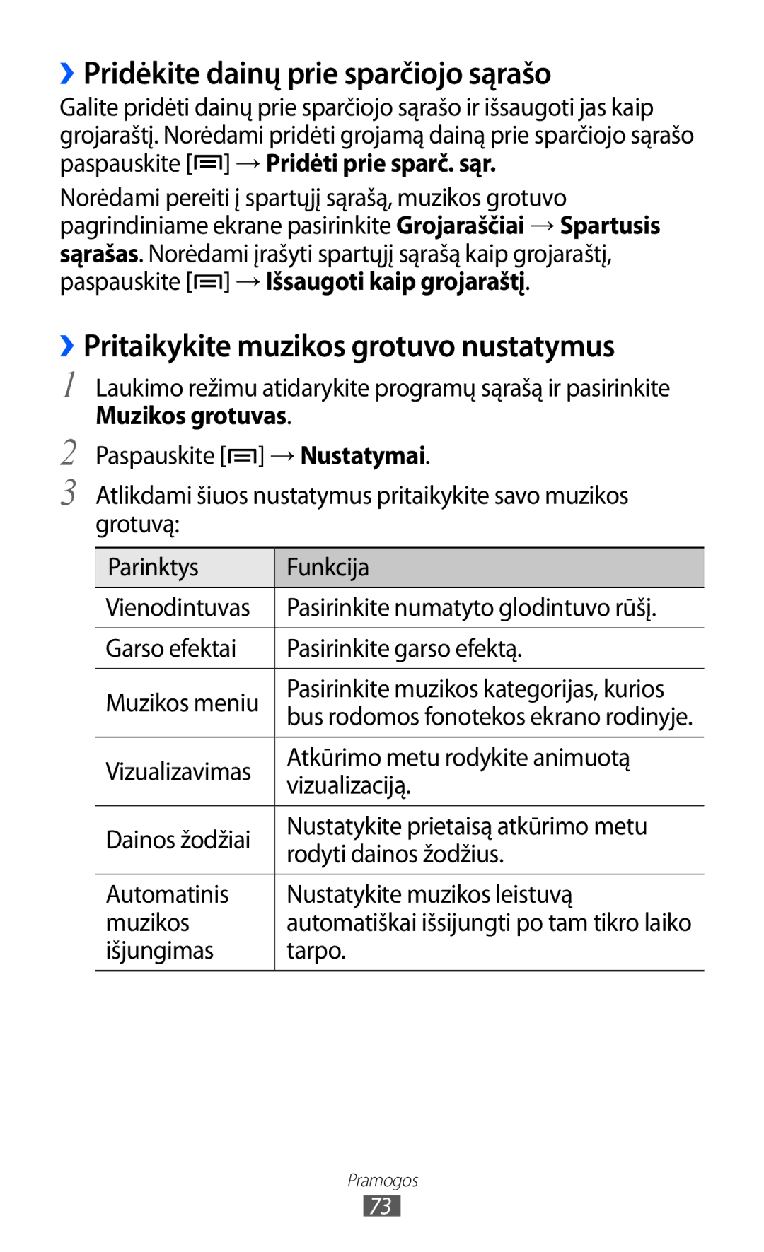 Samsung GT-I9103MAASEB manual ››Pridėkite dainų prie sparčiojo sąrašo, ››Pritaikykite muzikos grotuvo nustatymus 