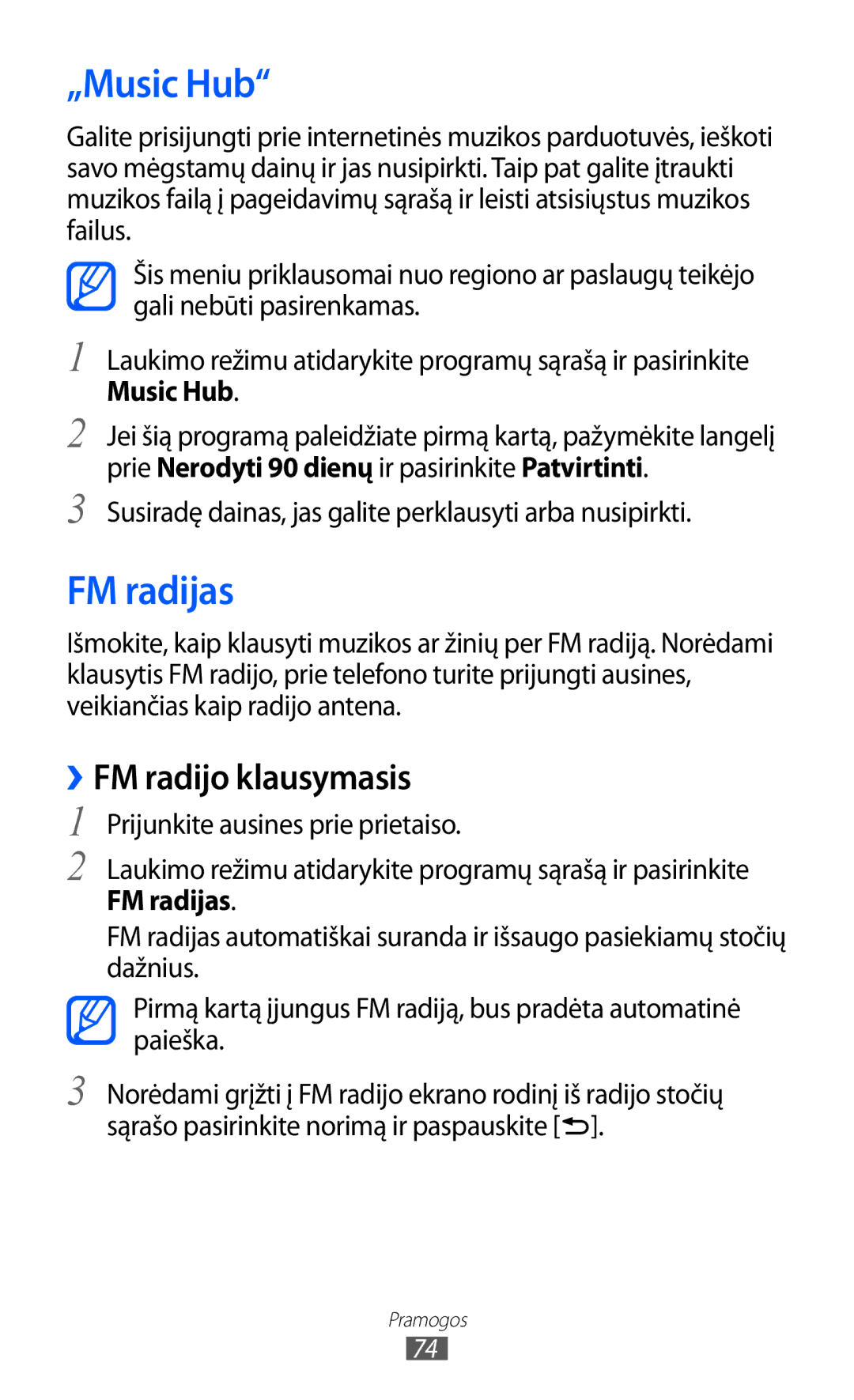 Samsung GT-I9103MAASEB manual „Music Hub, FM radijas, ››FM radijo klausymasis 