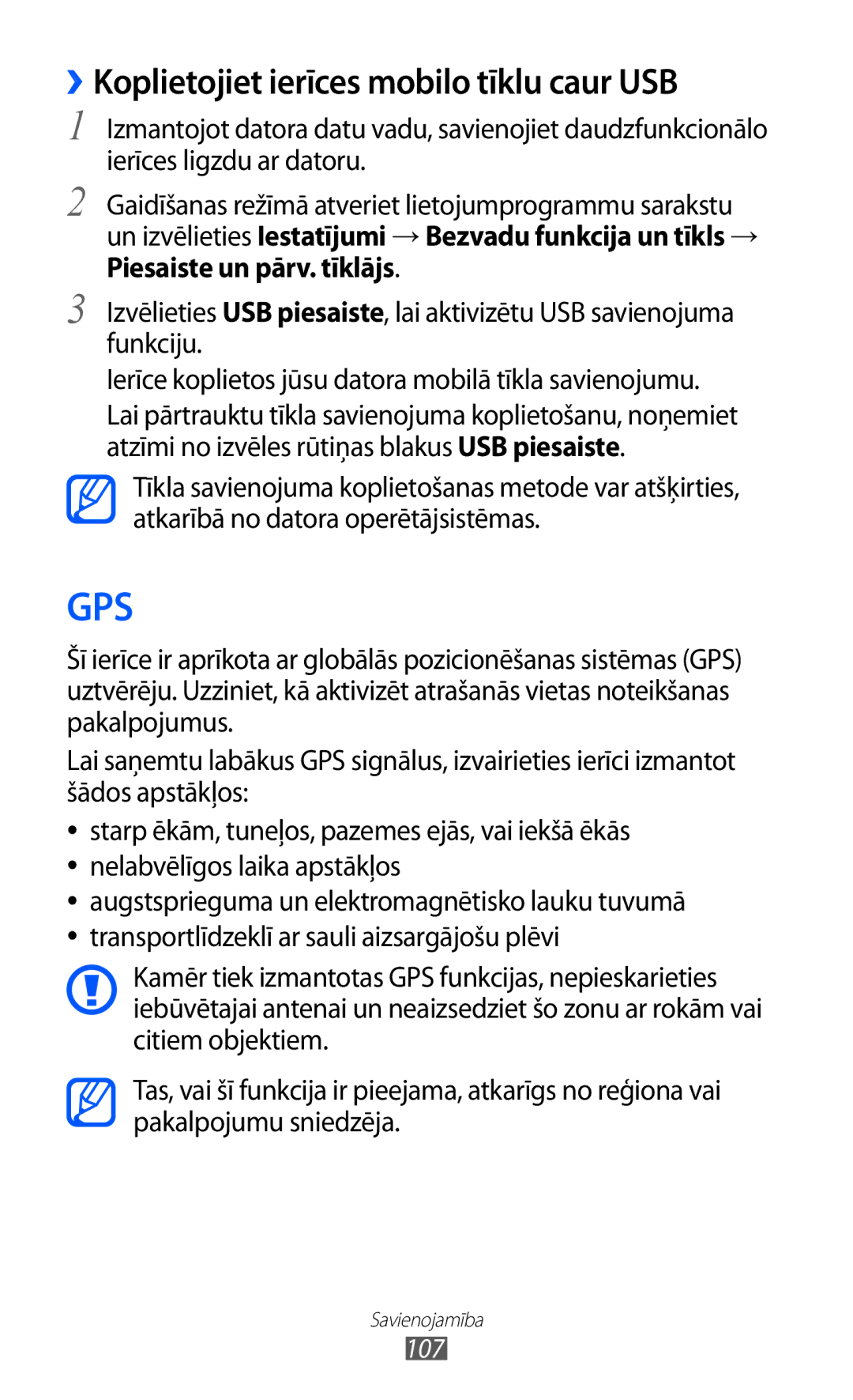 Samsung GT-I9103MAASEB manual Gps, ››Koplietojiet ierīces mobilo tīklu caur USB 