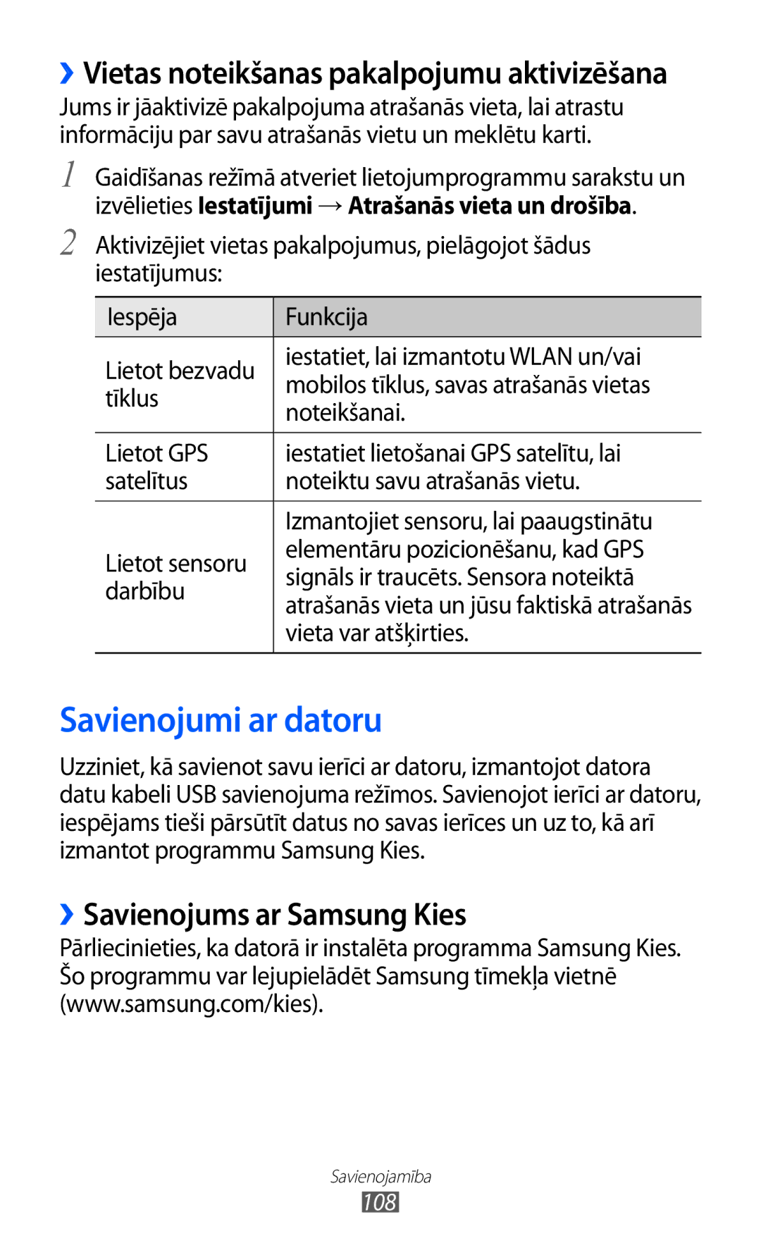 Samsung GT-I9103MAASEB manual Savienojumi ar datoru, ››Savienojums ar Samsung Kies, Tīklus, Vieta var atšķirties 