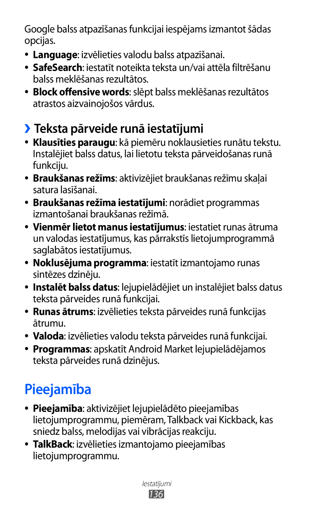 Samsung GT-I9103MAASEB manual Pieejamība, ››Teksta pārveide runā iestatījumi 