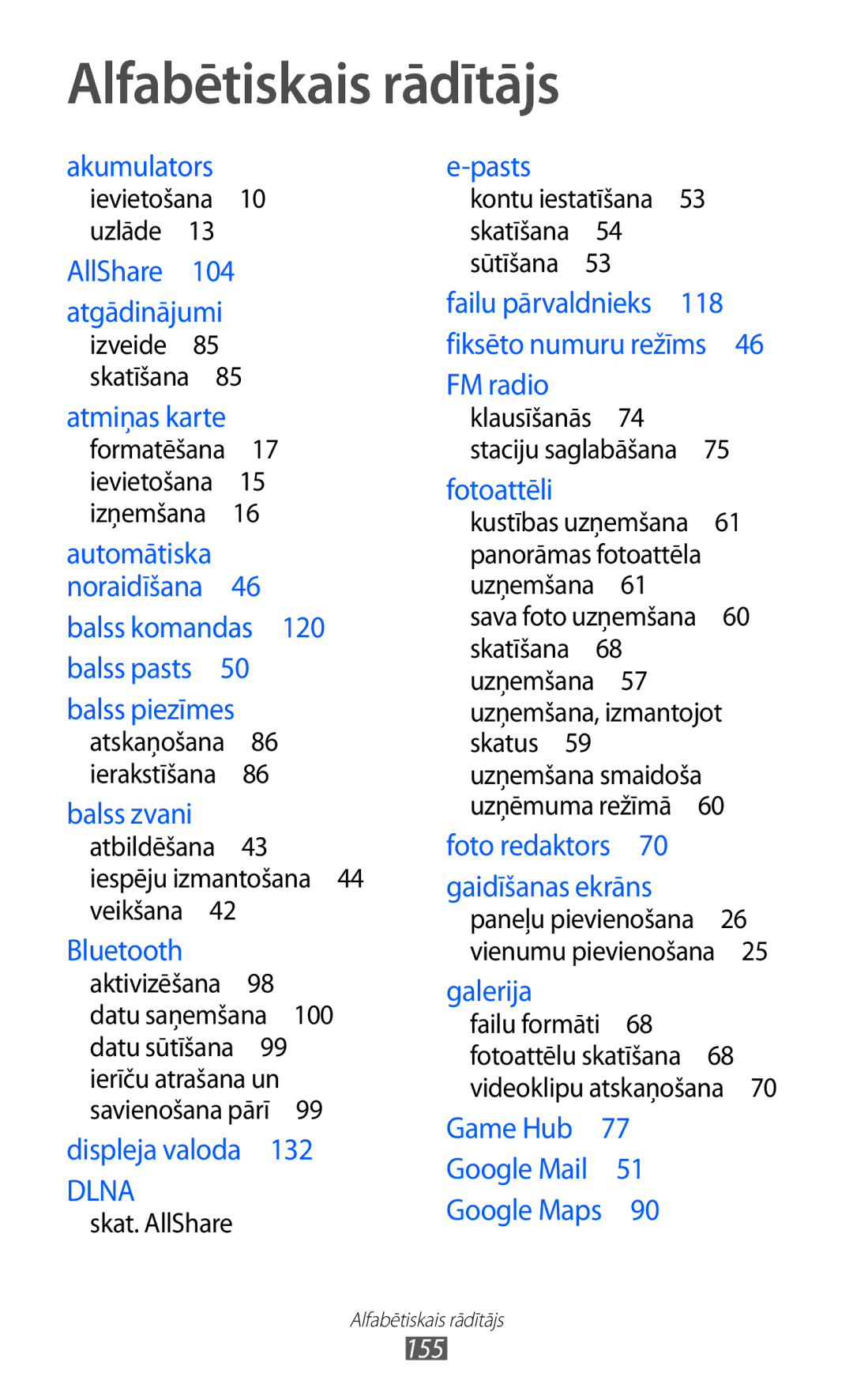 Samsung GT-I9103MAASEB manual Alfabētiskais rādītājs, Dlna 