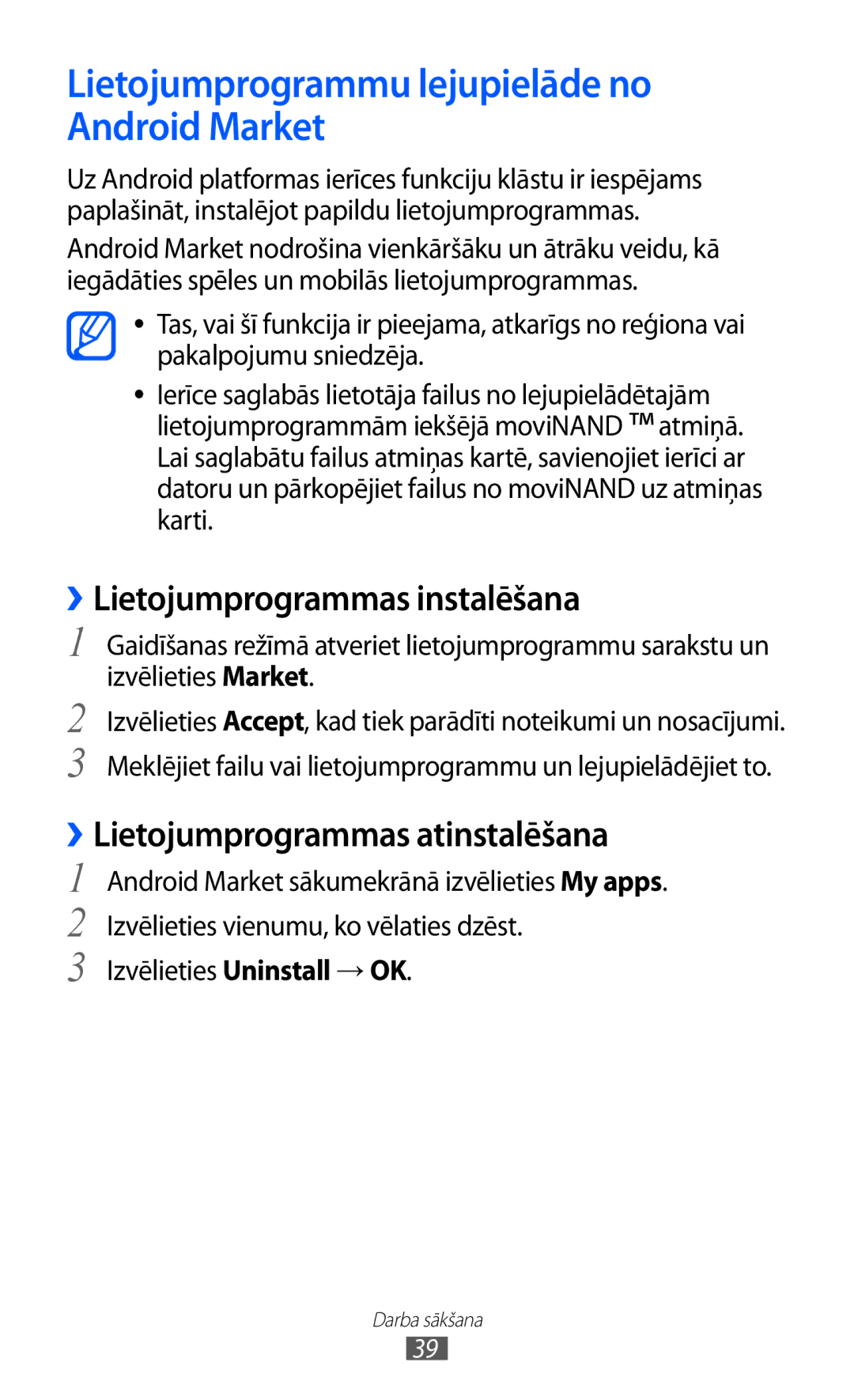 Samsung GT-I9103MAASEB manual Lietojumprogrammu lejupielāde no Android Market, ››Lietojumprogrammas instalēšana 