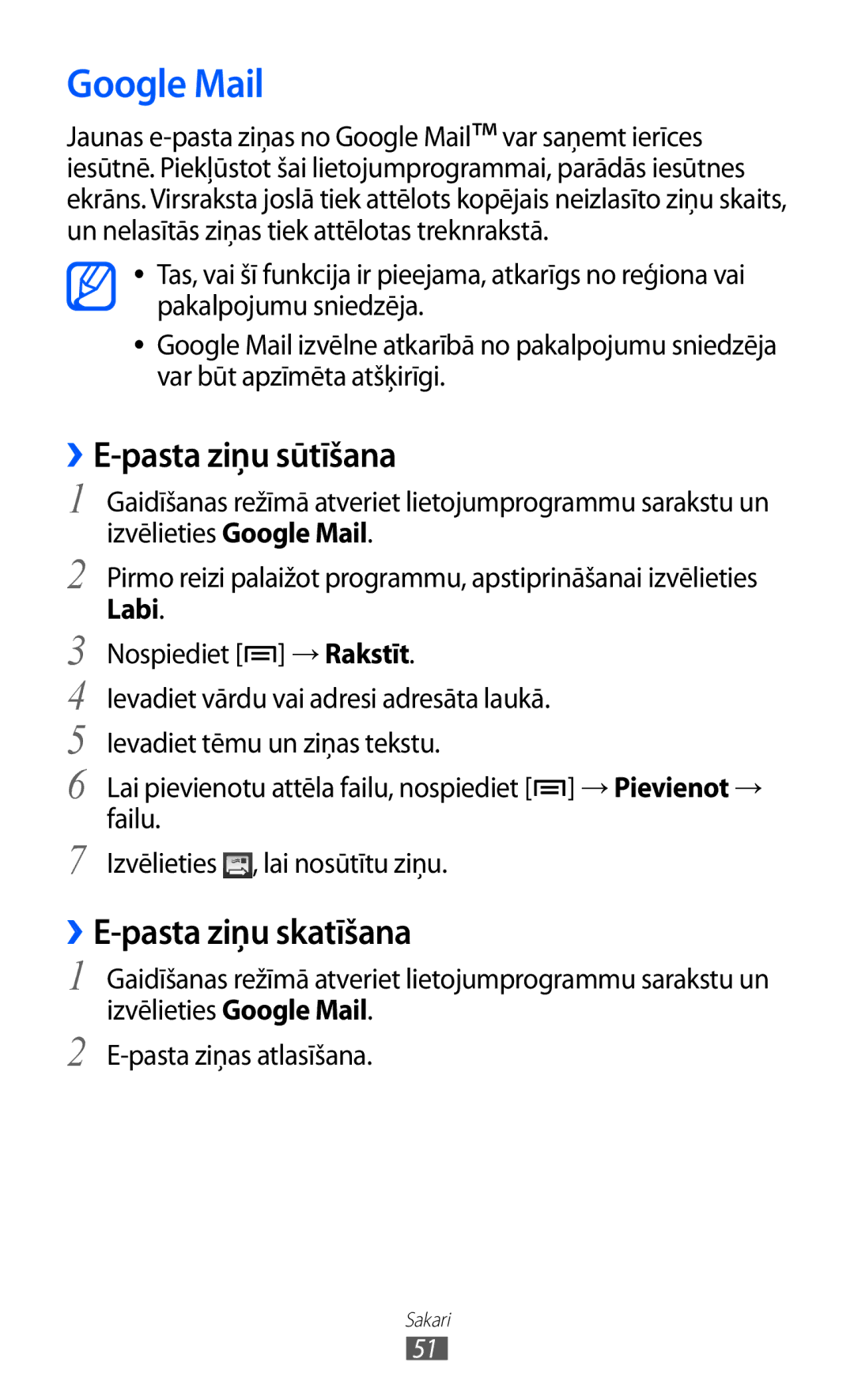 Samsung GT-I9103MAASEB manual Google Mail, ››E-pasta ziņu sūtīšana, ››E-pasta ziņu skatīšana 