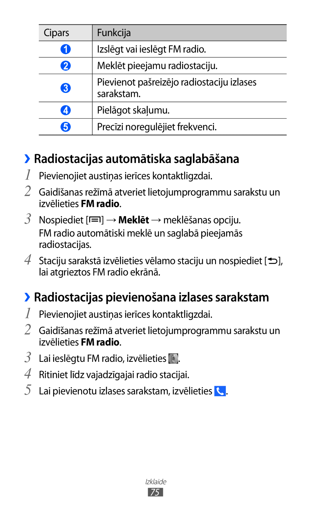 Samsung GT-I9103MAASEB manual ››Radiostacijas automātiska saglabāšana, Lai pievienotu izlases sarakstam, izvēlieties 