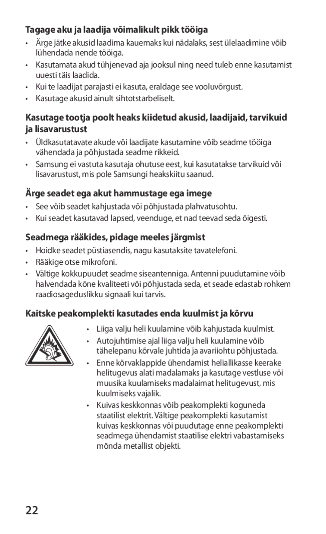 Samsung GT-I9103MAASEB manual Tagage aku ja laadija võimalikult pikk tööiga, Ärge seadet ega akut hammustage ega imege 