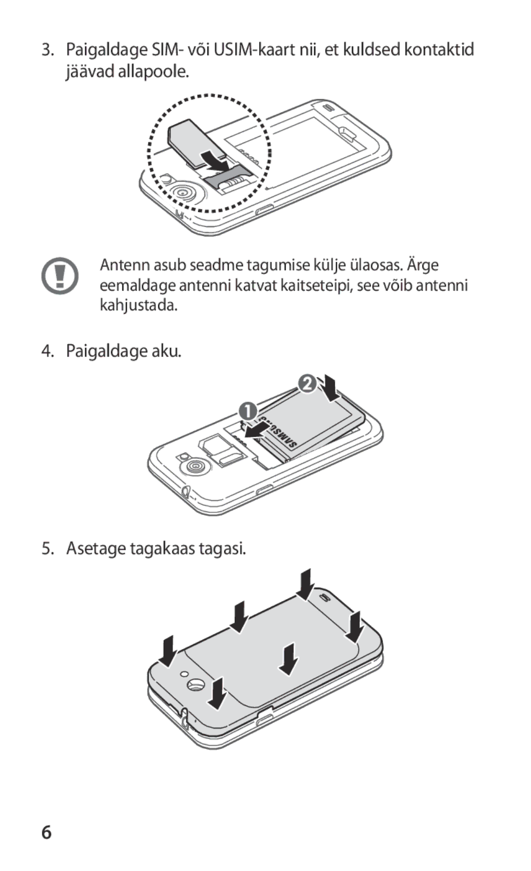 Samsung GT-I9103MAASEB manual Paigaldage aku Asetage tagakaas tagasi 