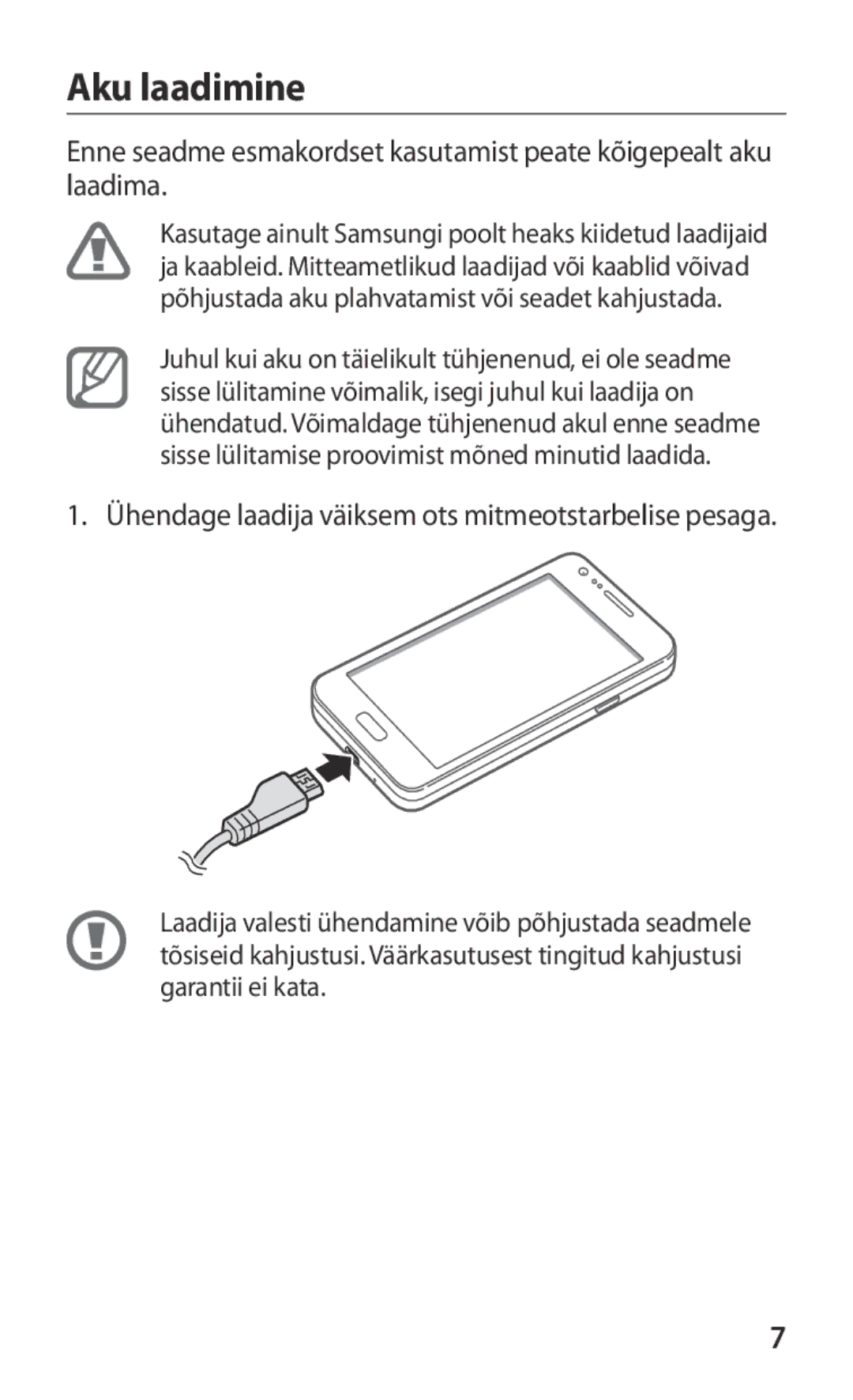 Samsung GT-I9103MAASEB manual Aku laadimine 