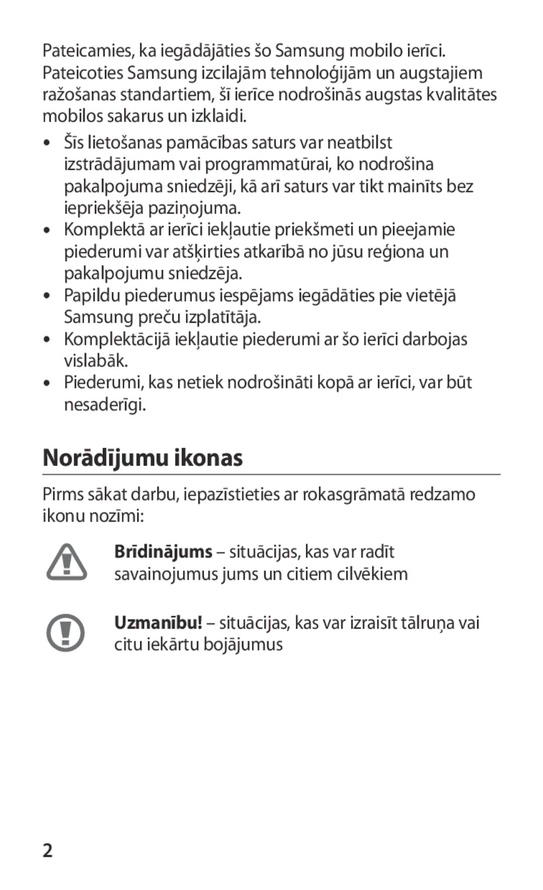 Samsung GT-I9103MAASEB manual Norādījumu ikonas 