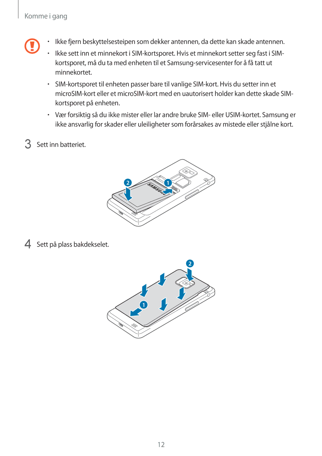 Samsung GT-I9105CWNNEE, GT-I9105UADNEE, GT-I9105UANNEE manual Sett inn batteriet Sett på plass bakdekselet 