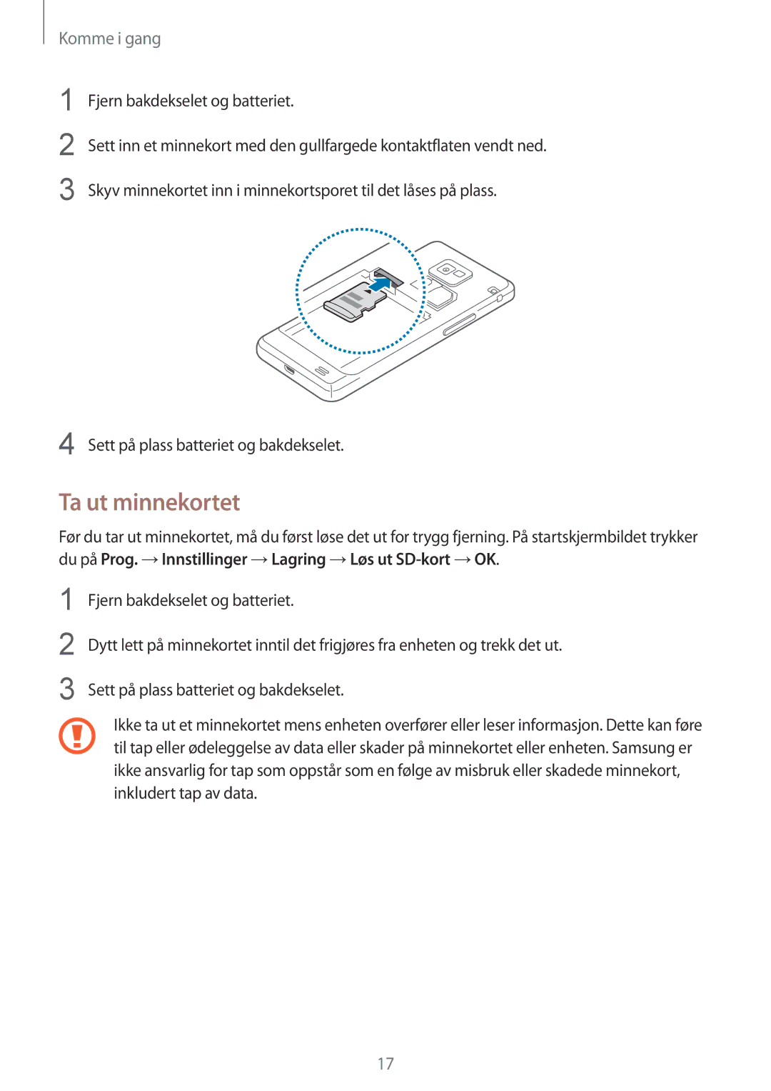 Samsung GT-I9105UANNEE, GT-I9105CWNNEE, GT-I9105UADNEE manual Ta ut minnekortet 