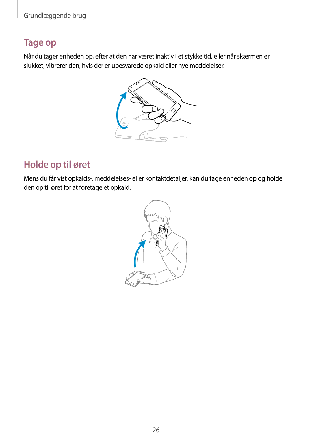 Samsung GT-I9105UANNEE, GT-I9105CWNNEE, GT-I9105UADNEE manual Tage op, Holde op til øret 